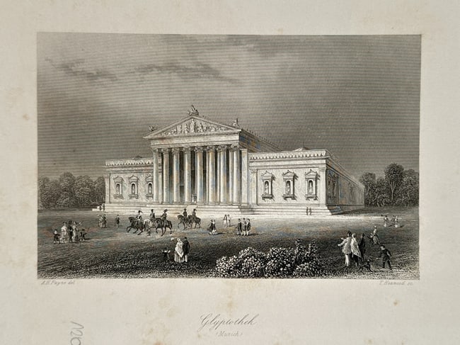 Thomas Heawood (1810–1870), after – View of the Glyptothek in Munich – Engraving (19th) (1 of 2)