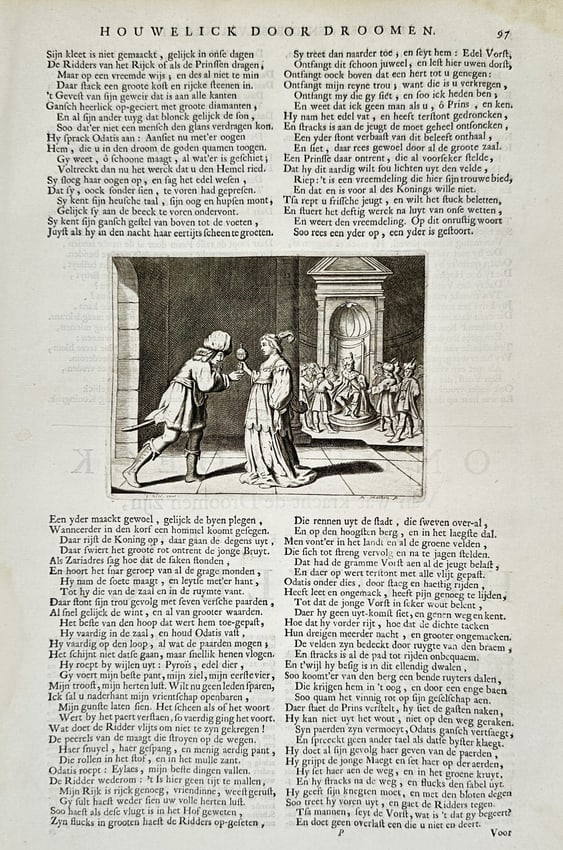 Jacob Cats (1577–1660) – Allegorical Scene of Courtship and Gift-Giving – Etching (17th (1 of 2)