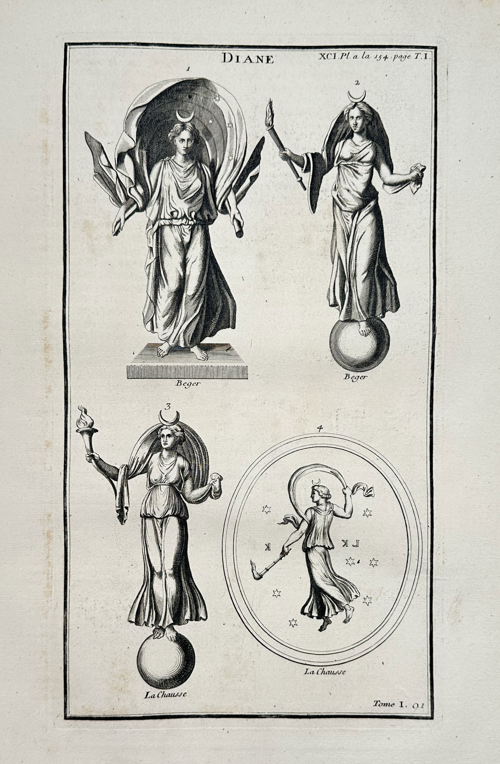 Bernard de Montfaucon (1655–1741) – View of Statues and Gems of Diana – Copper engraving (1 of 2)