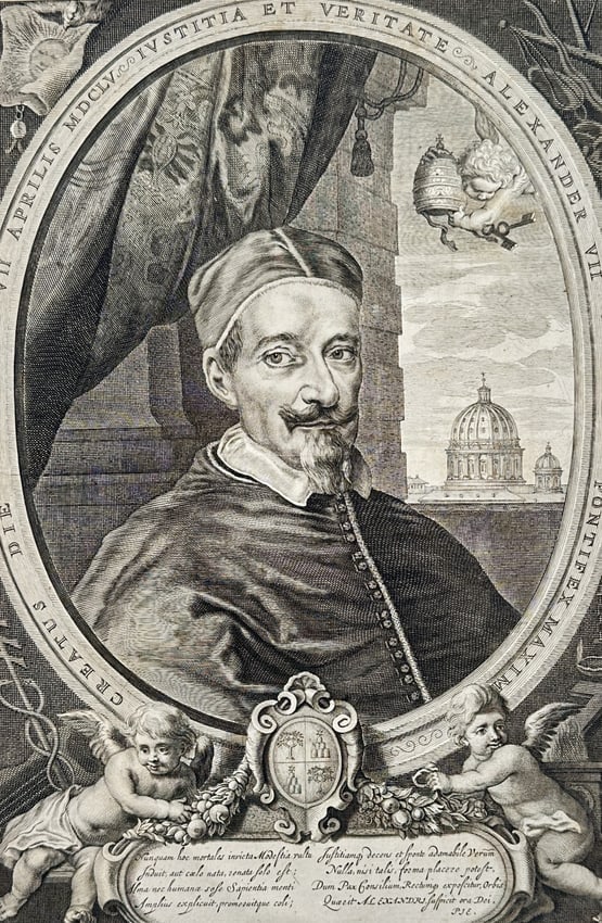 Athanasius Kircher (1602–1680) – View of the Portrait of Pope Alexander VII – Engraving (1664) (1 of 2)