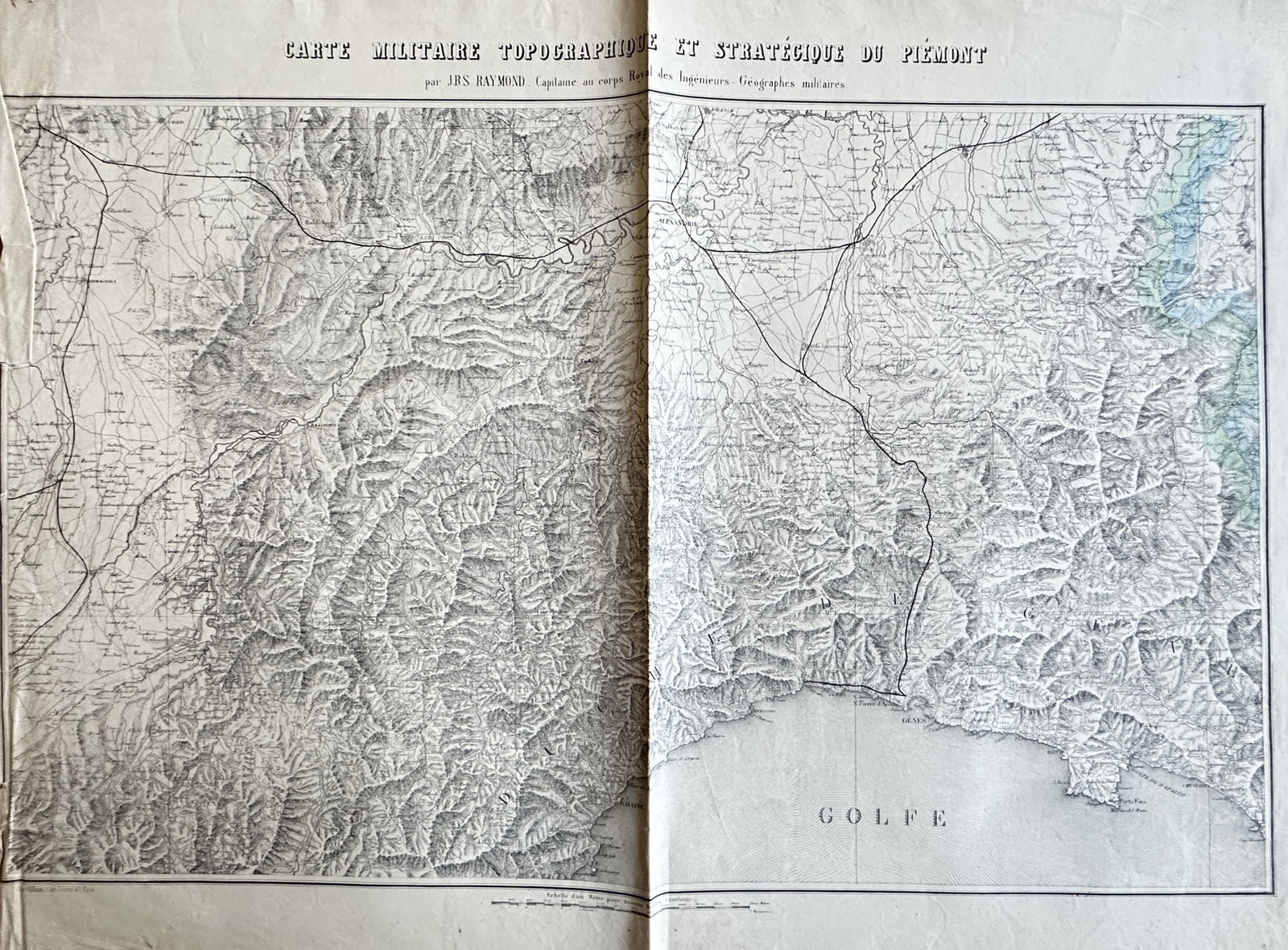 Jean-Baptiste S. Raymond – Military Topographical and Strategic Map of Piedmont – Italy: "Carte Militaire Topographique et Stratégique du Piémont" provides a technical and precise survey of the southern Piedmontese region and the Ligurian coastline, centered on the Gulf of Genoa. The ma