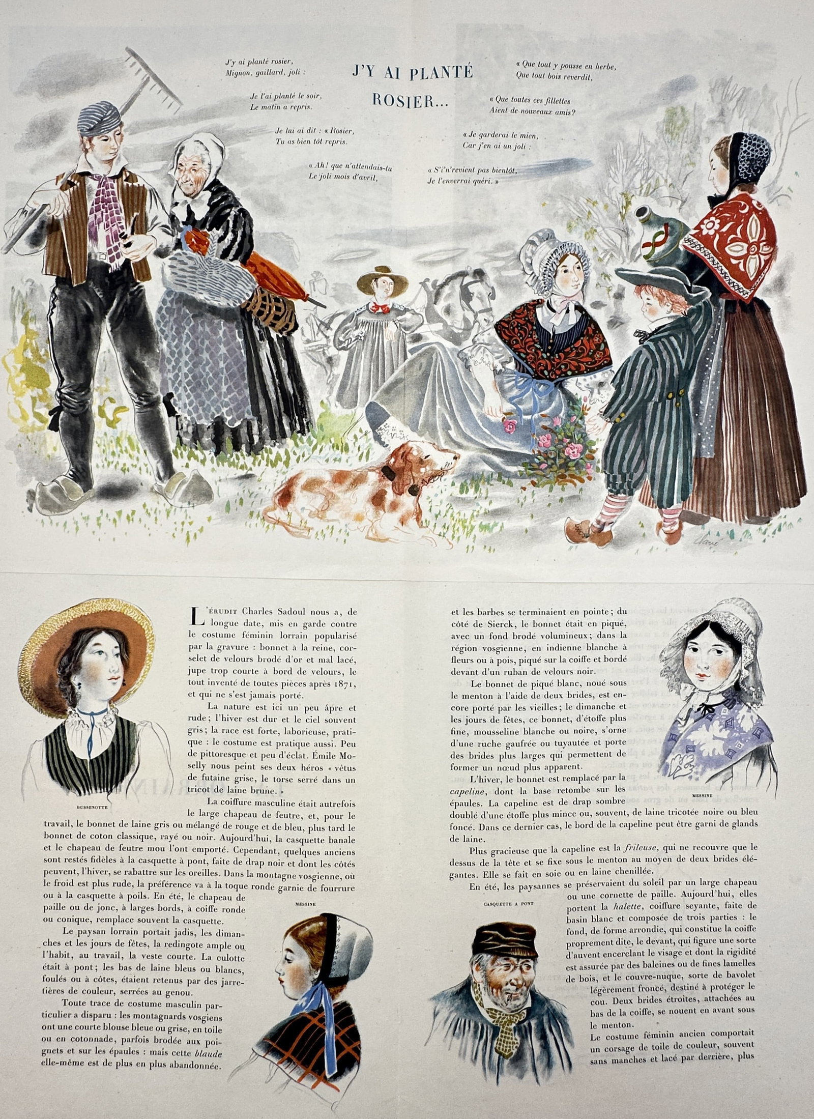 André Hellé – The Rose Bush and regional costumes of Lorraine – Lithograph (Hand-coloured) (1 of 2)