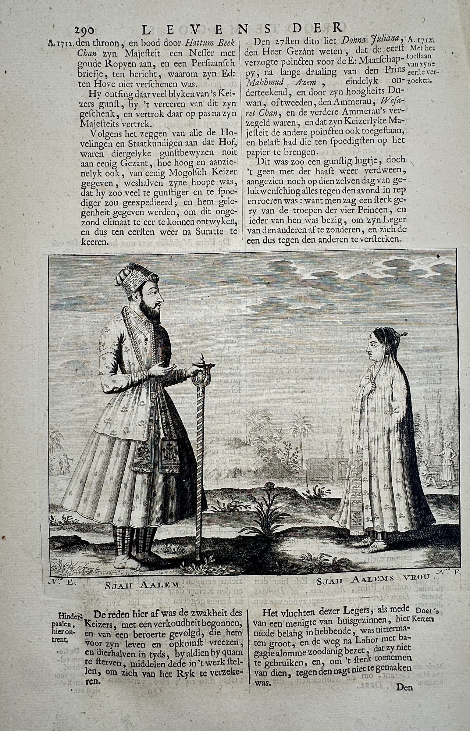 Francois Valentijn (1666–1727) – Portraits of Shah Alam and His Wife – Copper engraving (1 of 2)