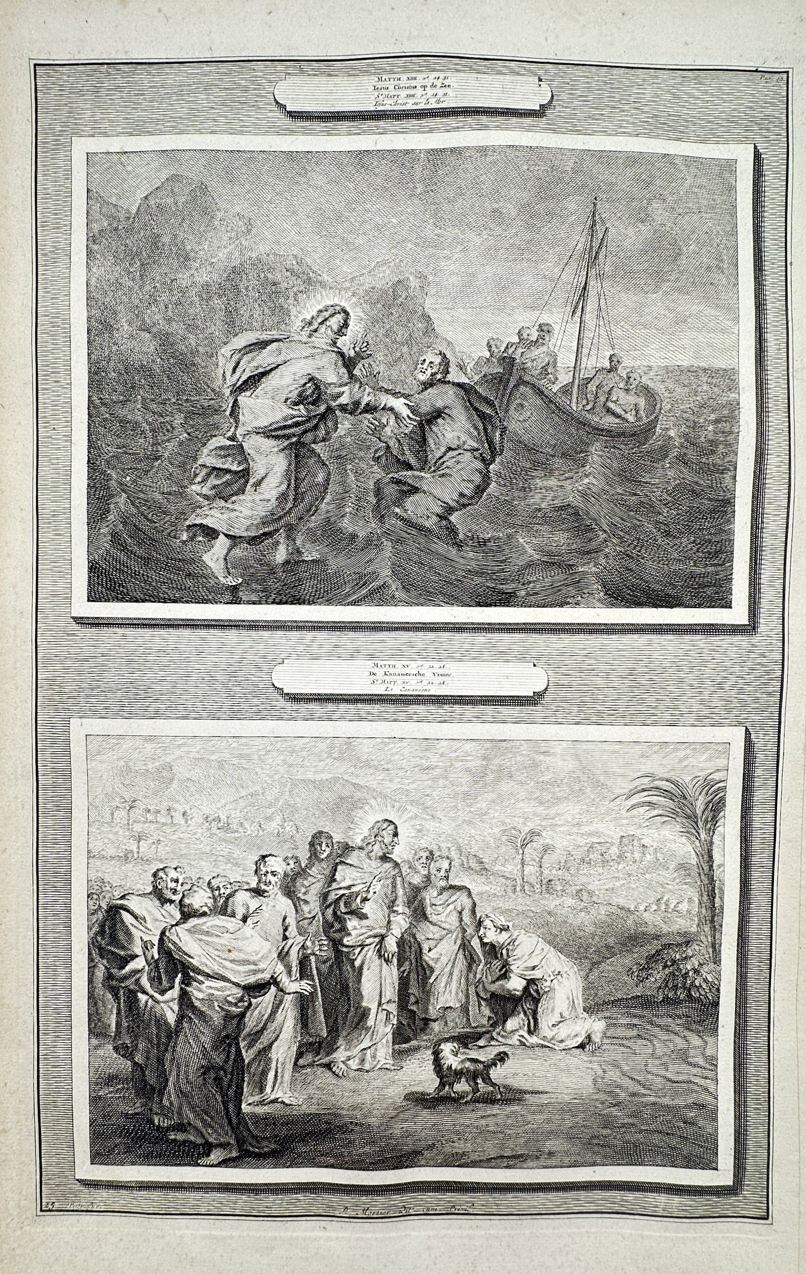 Pieter Mortier (1661–1711) – Biblical Scenes of Christ Walking on Water and the Canaanite Woman (1 of 2)