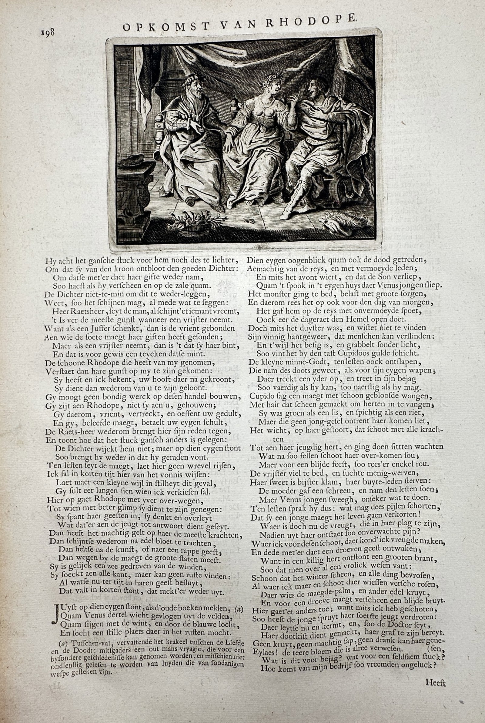 Jacob Cats (1577–1660) – Interior Scene with Figures and Classical Theme – Etching (1700) (1 of 2)