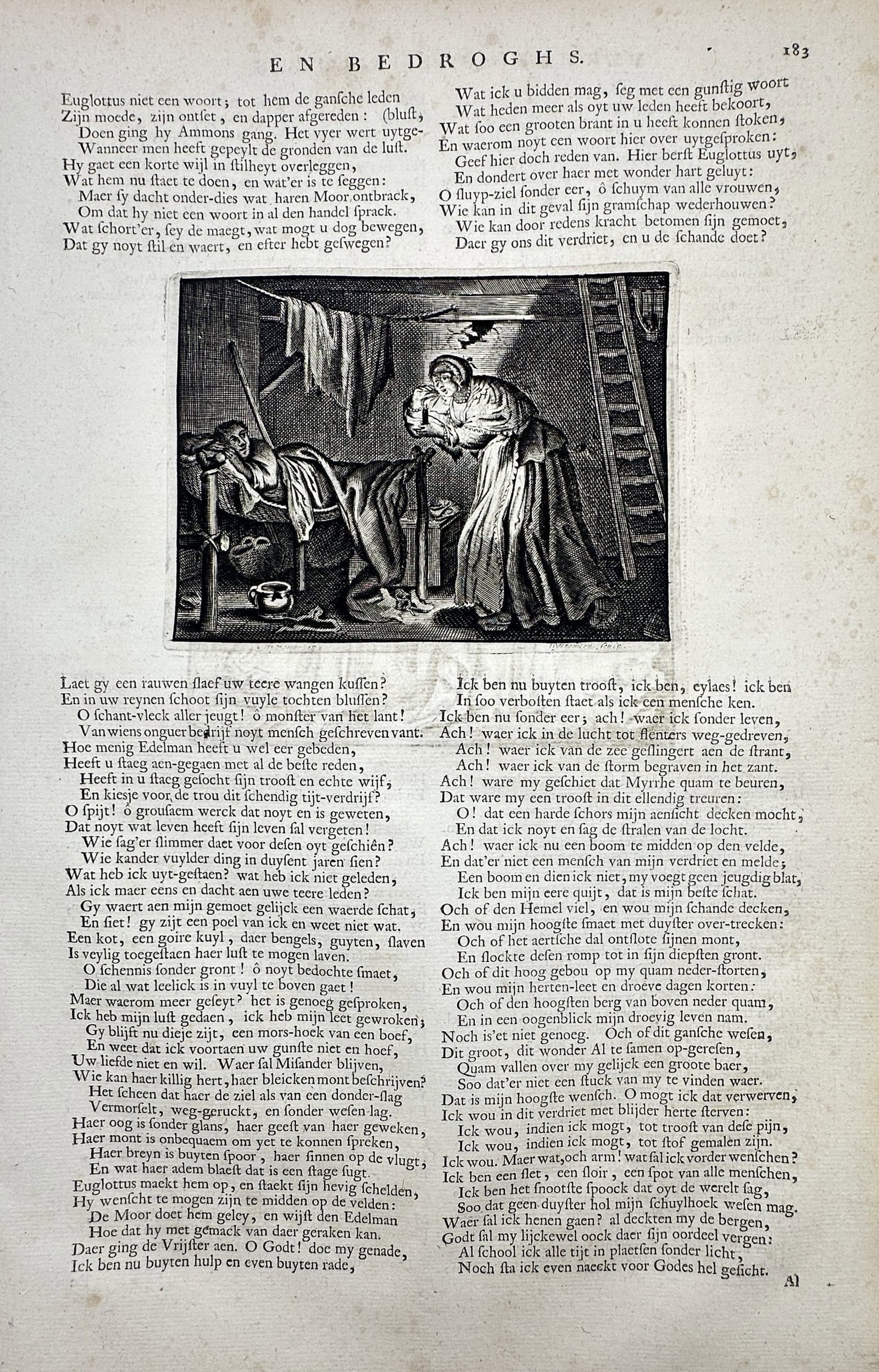 Jacob Cats (1577–1660) – Domestic Interior with Figures – Etching (1700) (1 of 2)