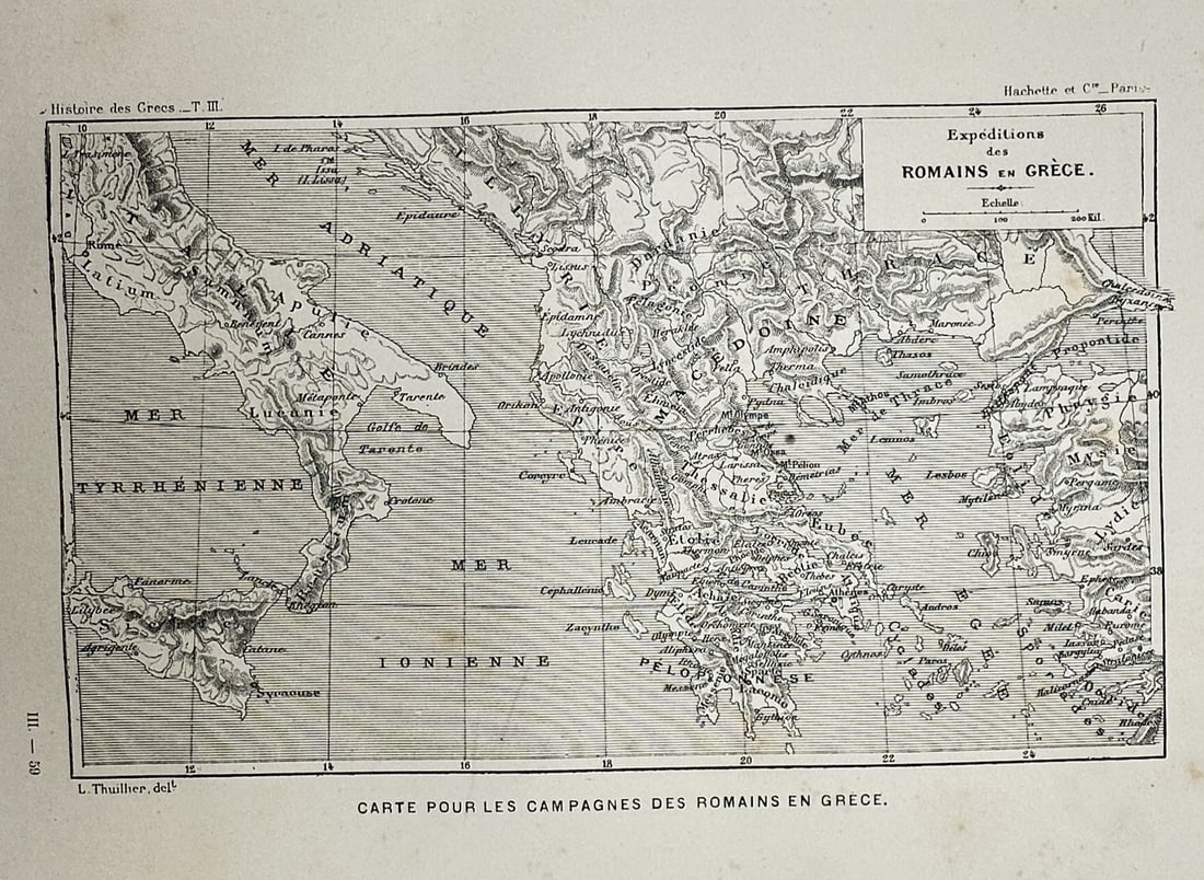 Victor Duruy (1811-1894) – Map of the Roman Expeditions in Greece – Greece – Wood engraving (1 of 2)