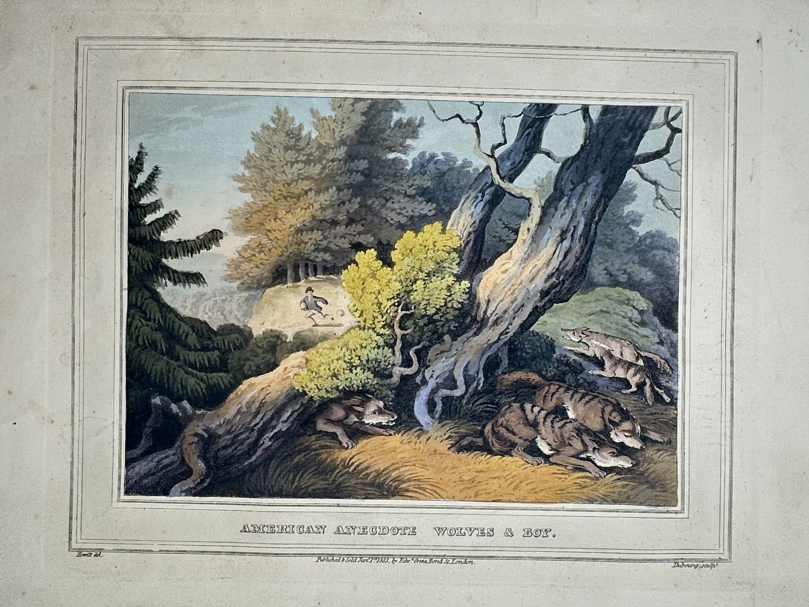 Samuel Howitt (1765–1827) – Wolves and Boy – Hand-coloured aquatint (1813) (1 of 2)