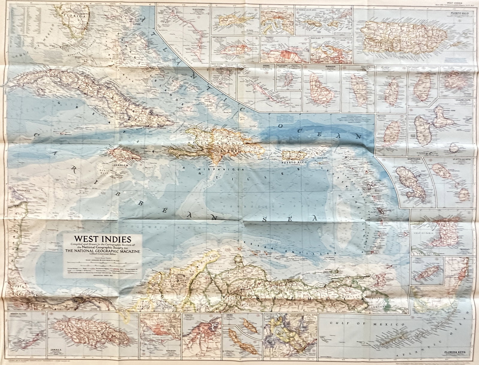 National Geographic Magazine (1954) – Map of the West Indies – Caribbean – Offset print (1954) (1 of 3)
