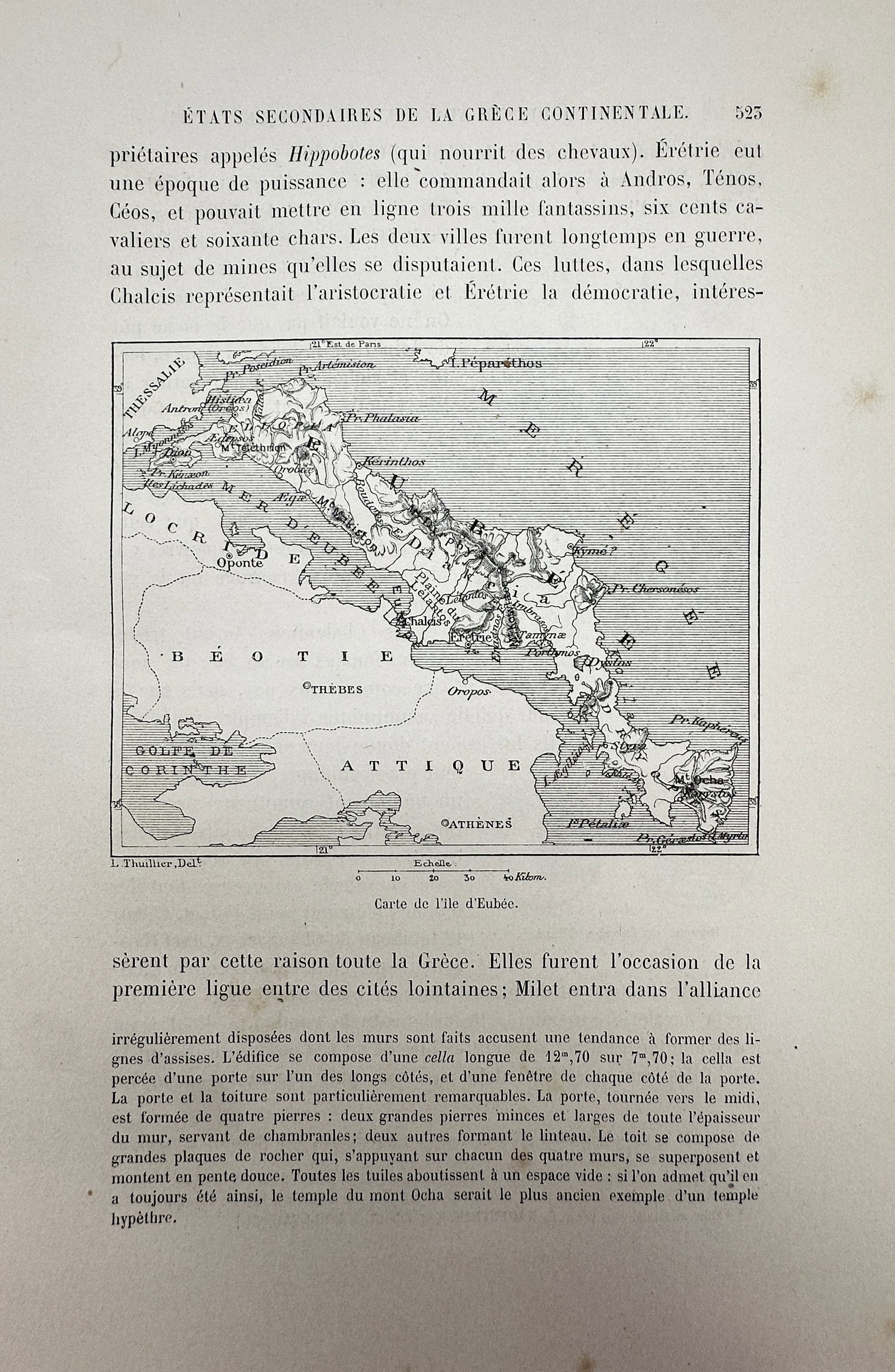 Victor Duruy (1811–1894) – Map of the Island of Euboea – Greece – Wood engraving (1887) (1 of 2)