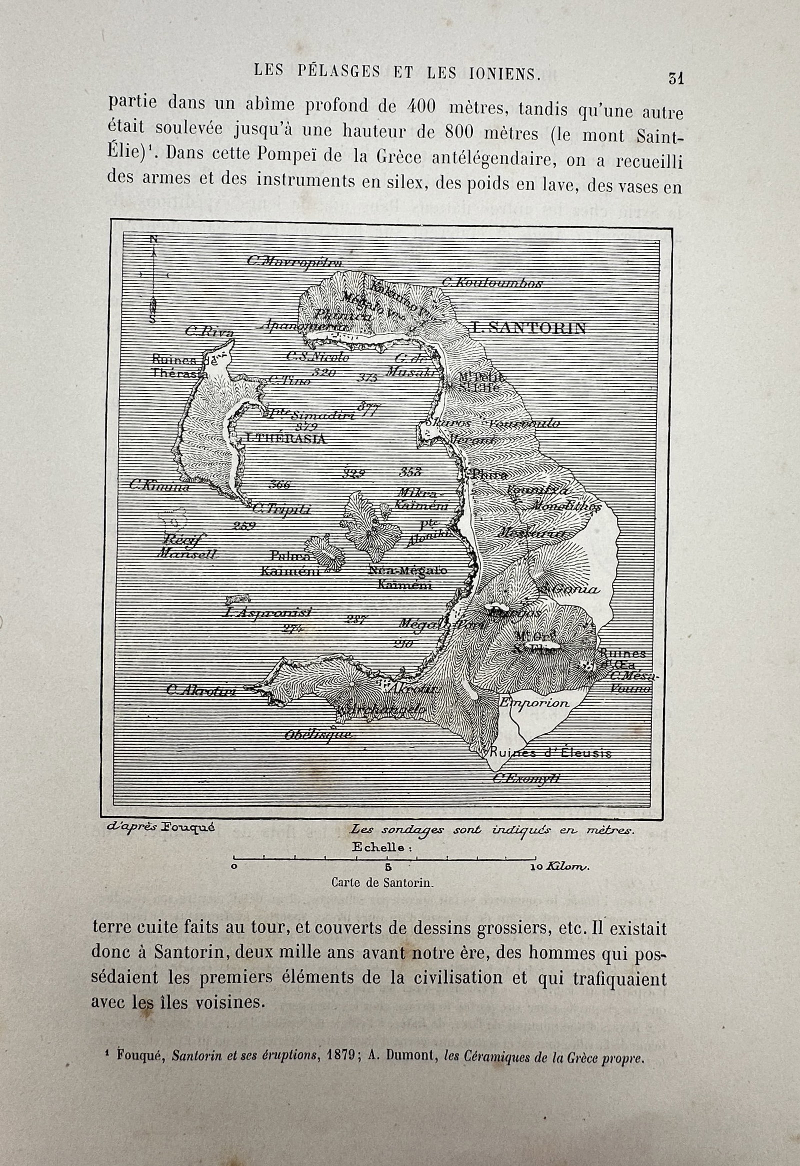 Victor Duruy (1811–1894) – Map of Santorini – Greece – Wood engraving (1887) (1 of 2)