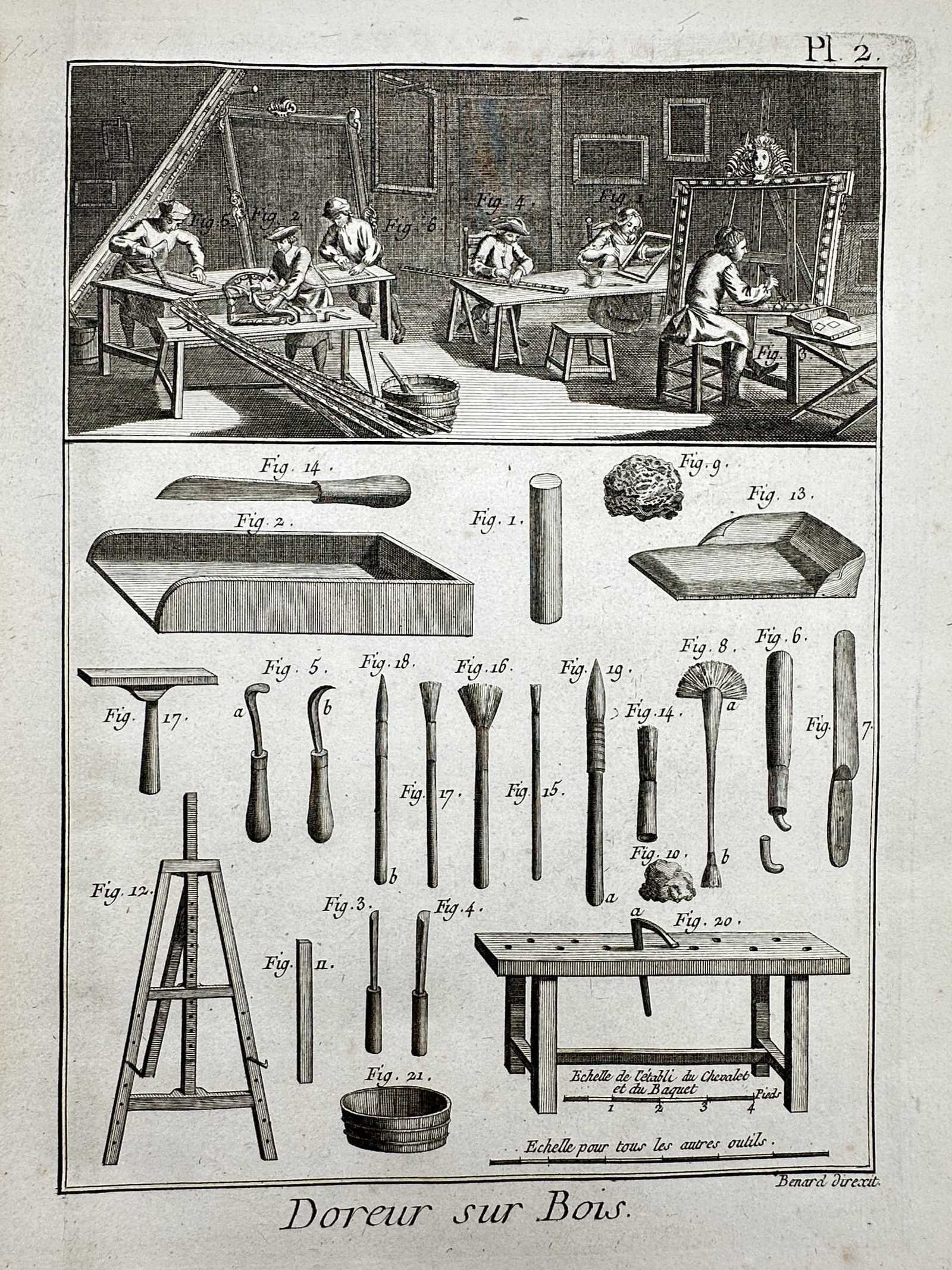 Robert Bénard (1734–1777) – View of a Wood Gilder's Workshop and Tools – Copper engraving (1 of 2)