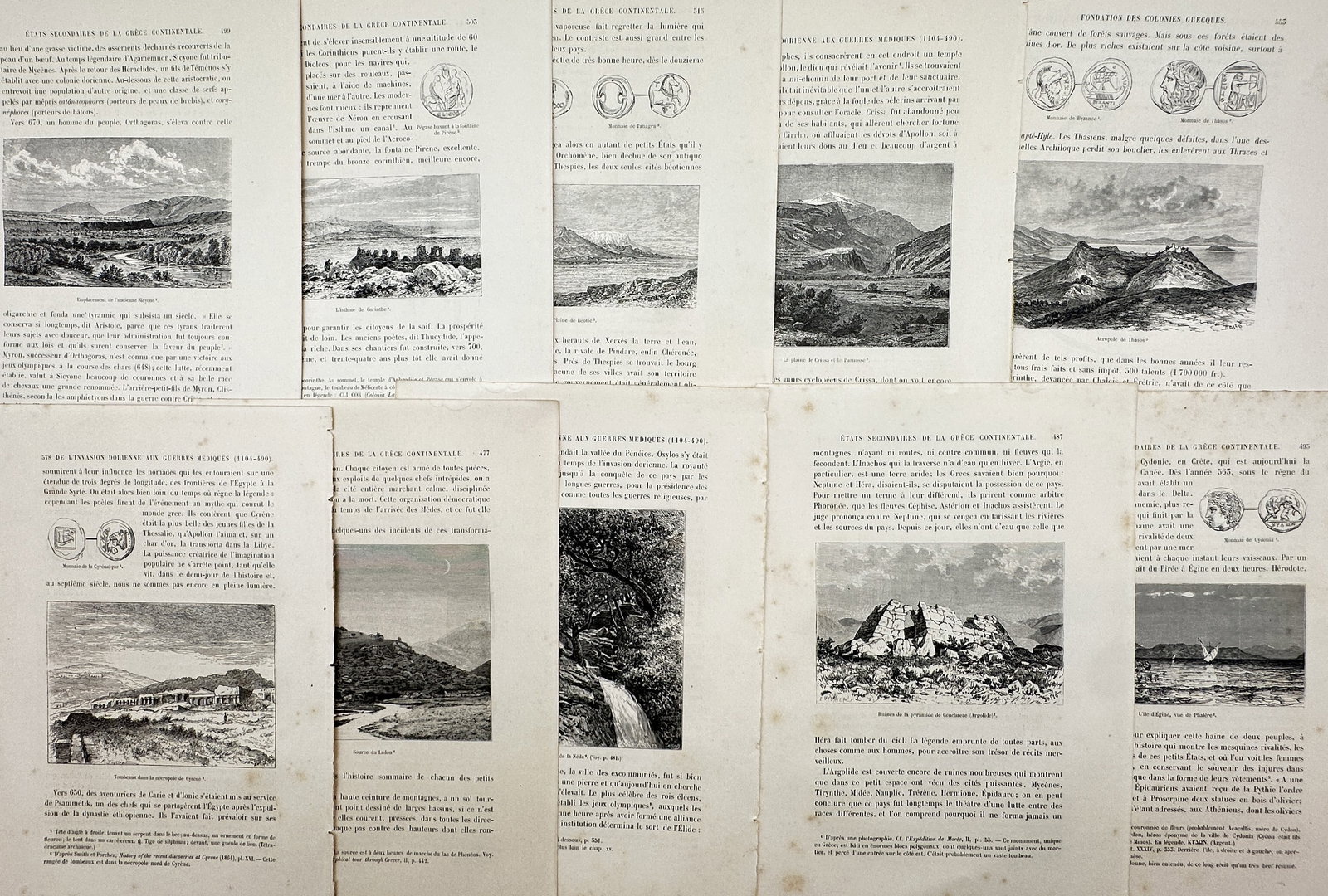 Victor Duruy (1811–1894) – Set of 10: Views and Numismatics of Ancient Greece – Engraving (1 of 2)