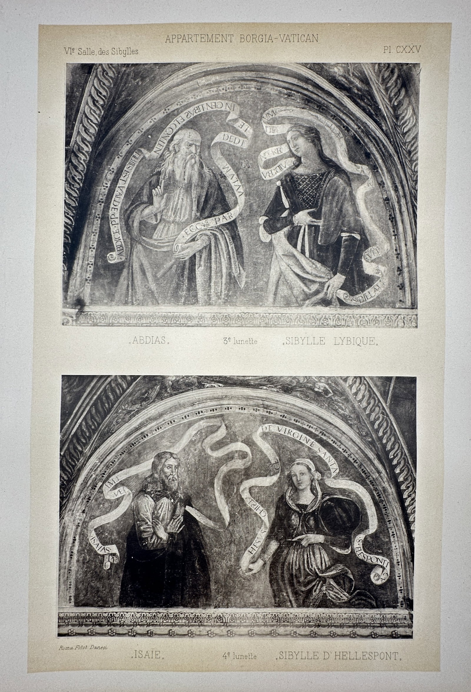 Pinturicchio (c. 1454-1513), after – View of Prophets and Sibyls – Photogravure (20th Century): "Abdias, Sibylle Lybique; Isaïe, Sibylle d'Hellespont" This work features two lunettes from the Room of the Sibyls in the Borgia Apartments of the Vatican, depicting pairings of Old Testament prophet