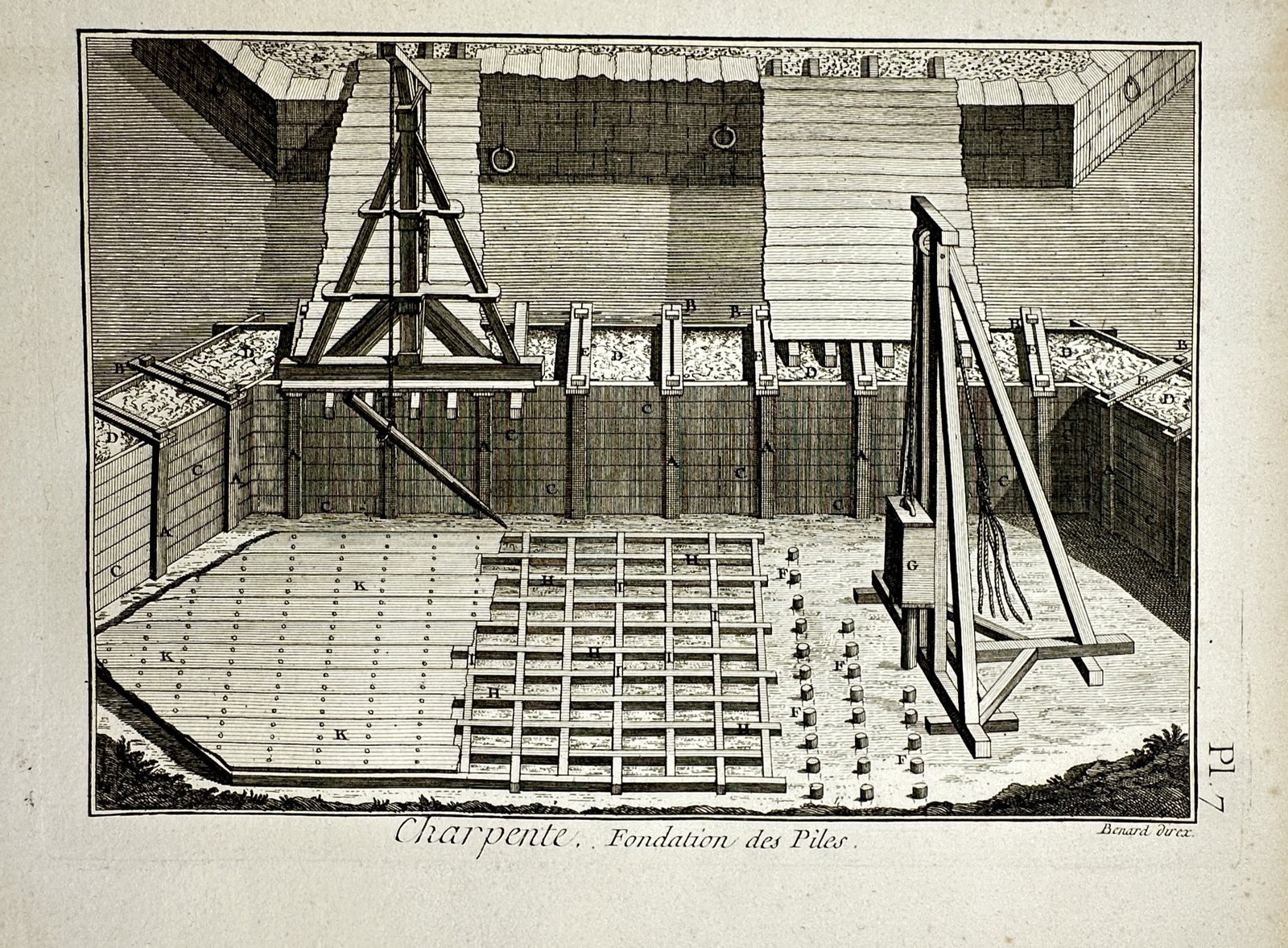 Robert Benard (1734-1777) – View of Bridge Pier Foundations – Copper engraving (1771) (1 of 2)