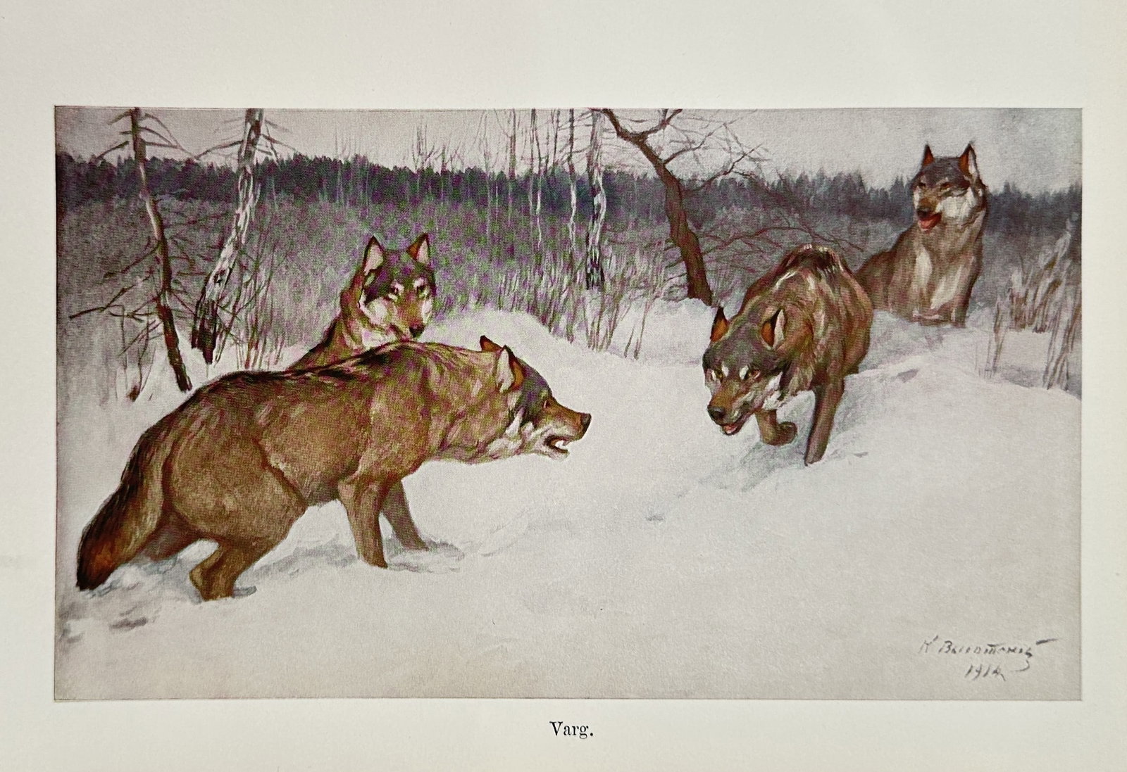 Vasily Vatagin (1883–1969) – Wolves in a Winter Landscape – Lithograph (1910–1920) (1 of 2)