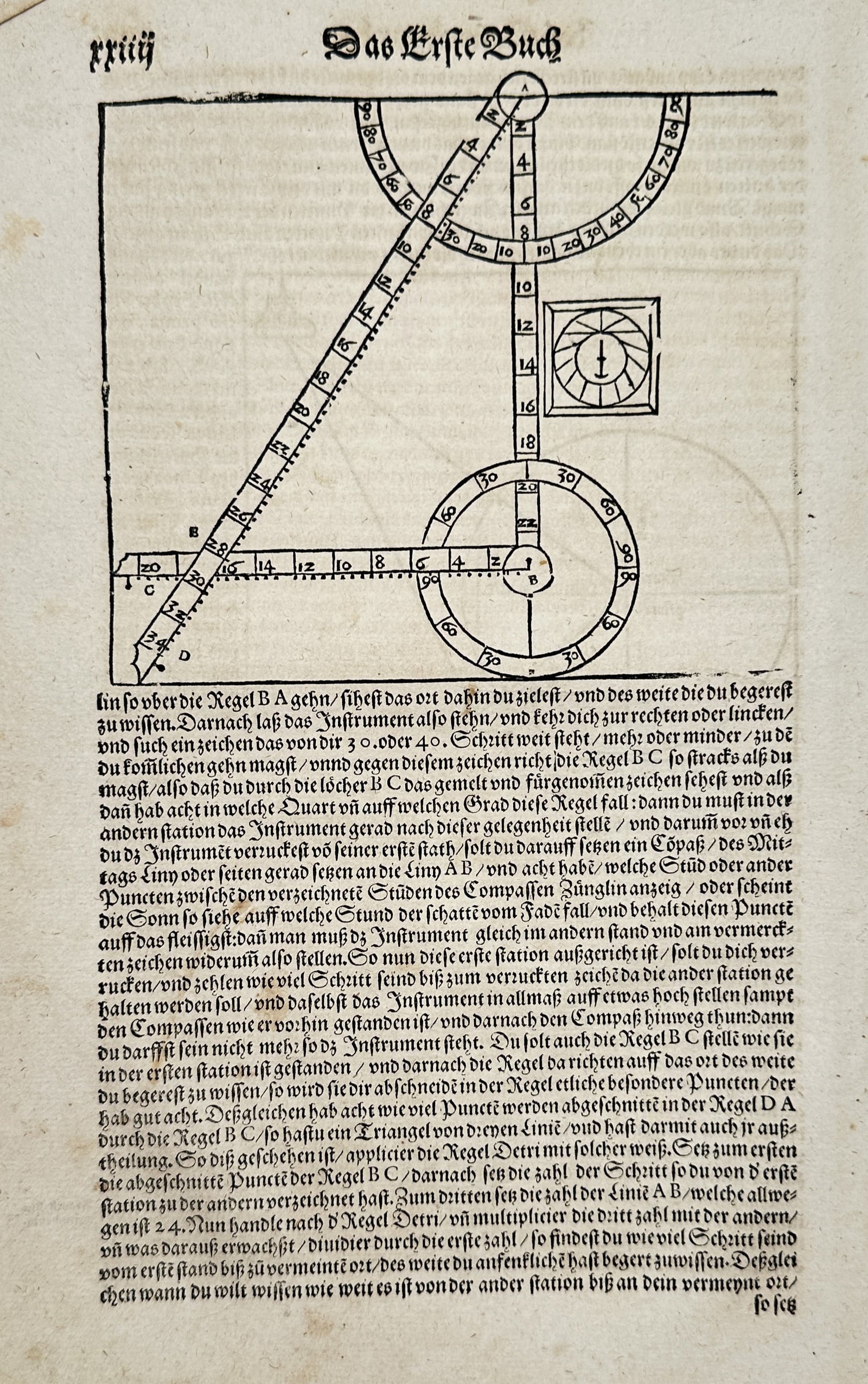 Sebastian Münster (1488–1552) – Geometric Instrument for Surveying and Triangulation – (1 of 2)