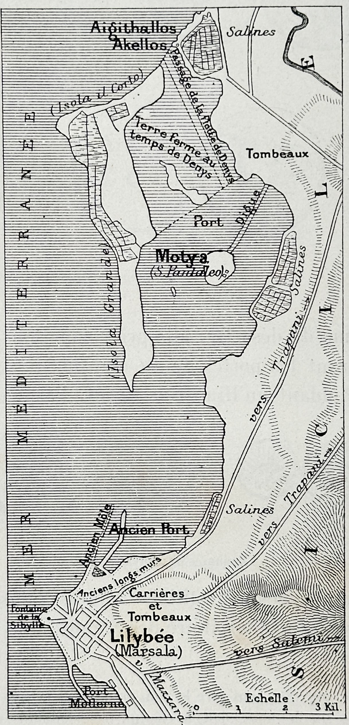 Victor Duruy (1811–1894) – Map of the Island of Motya – Italy – Engraving (1881) (1 of 3)