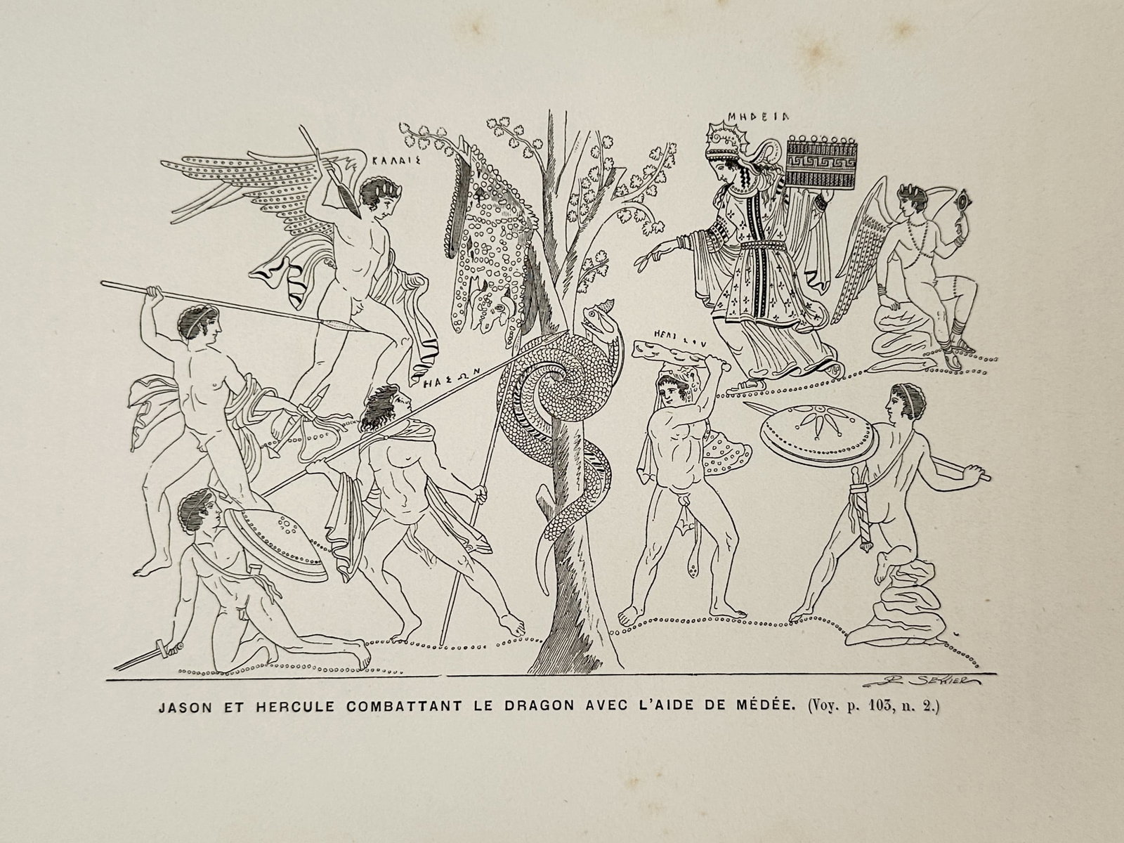 Victor Duruy (1811-1894) – Jason and Hercules Fighting the Dragon – Wood engraving (1880) (1 of 2)