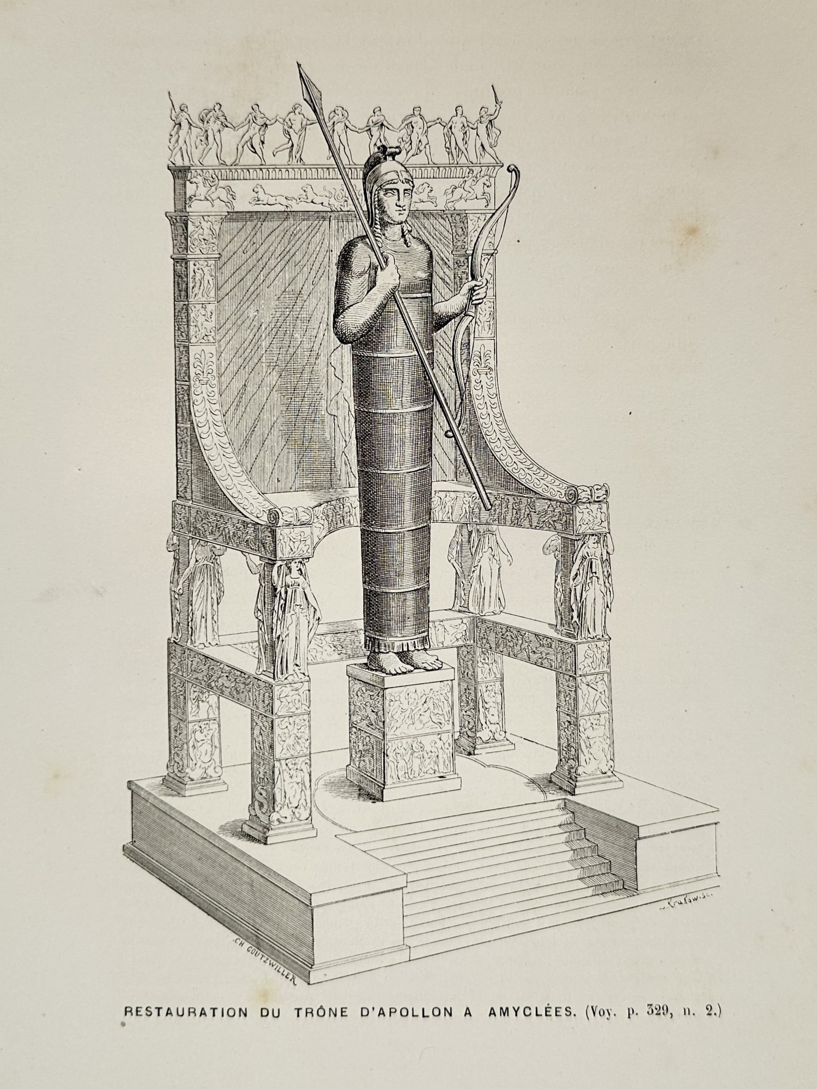 Victor Duruy (1811-1894) – Restoration of the Throne of Apollo at Amyclae – Wood engraving (1 of 2)