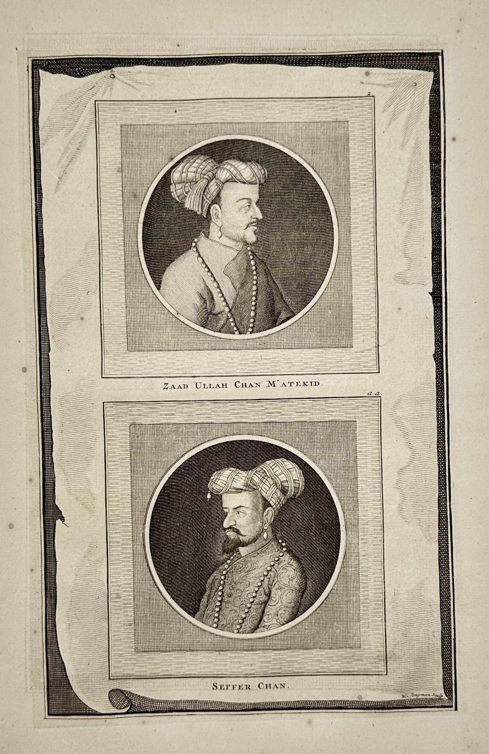 François Valentijn – Portraits of Zaad Ullah Chan M’atekid and Seffer Chan – Etching (1724) (1 of 2)