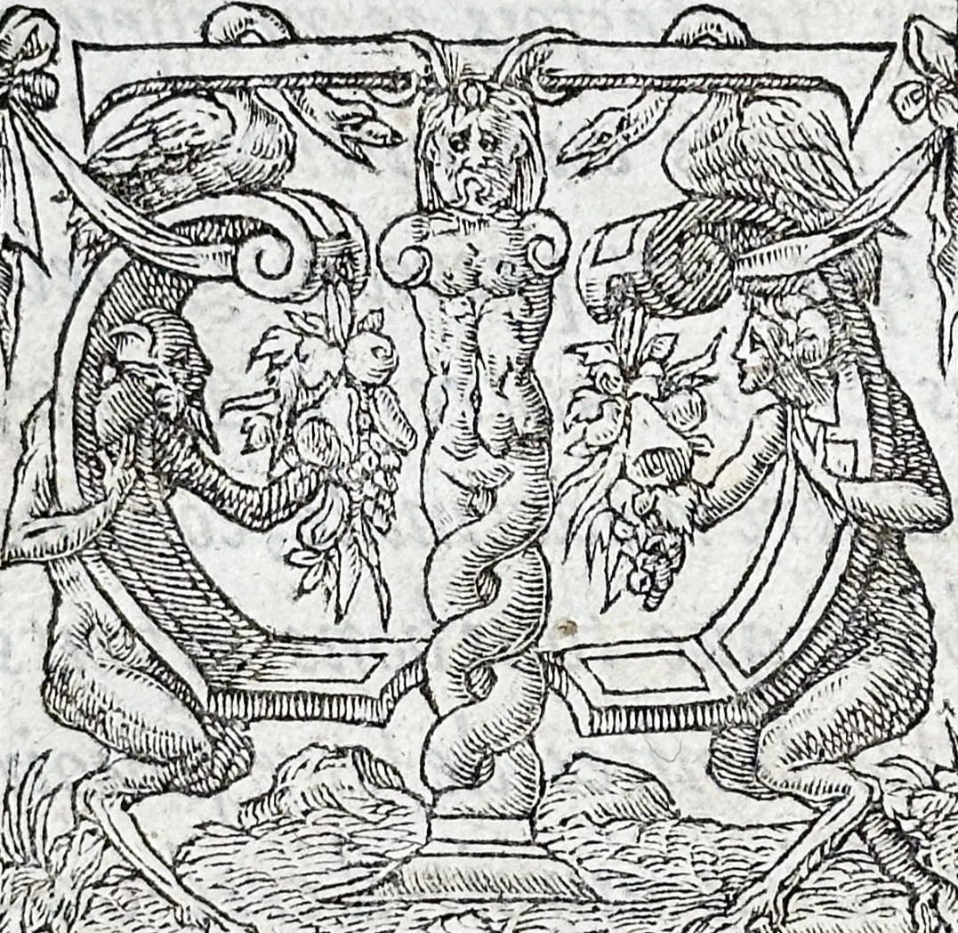 Guillaume Rouillé (c. 1518–1589) – View of the Dedication to Marc de Beaufort – Woodcut: "A Havt Et Pvissant Seignevr Messire Marc De Beavfort" is a typographic dedication page featuring an elaborate woodcut headpiece, a decorative woodcut initial, and French text addressed to Marc de Bea