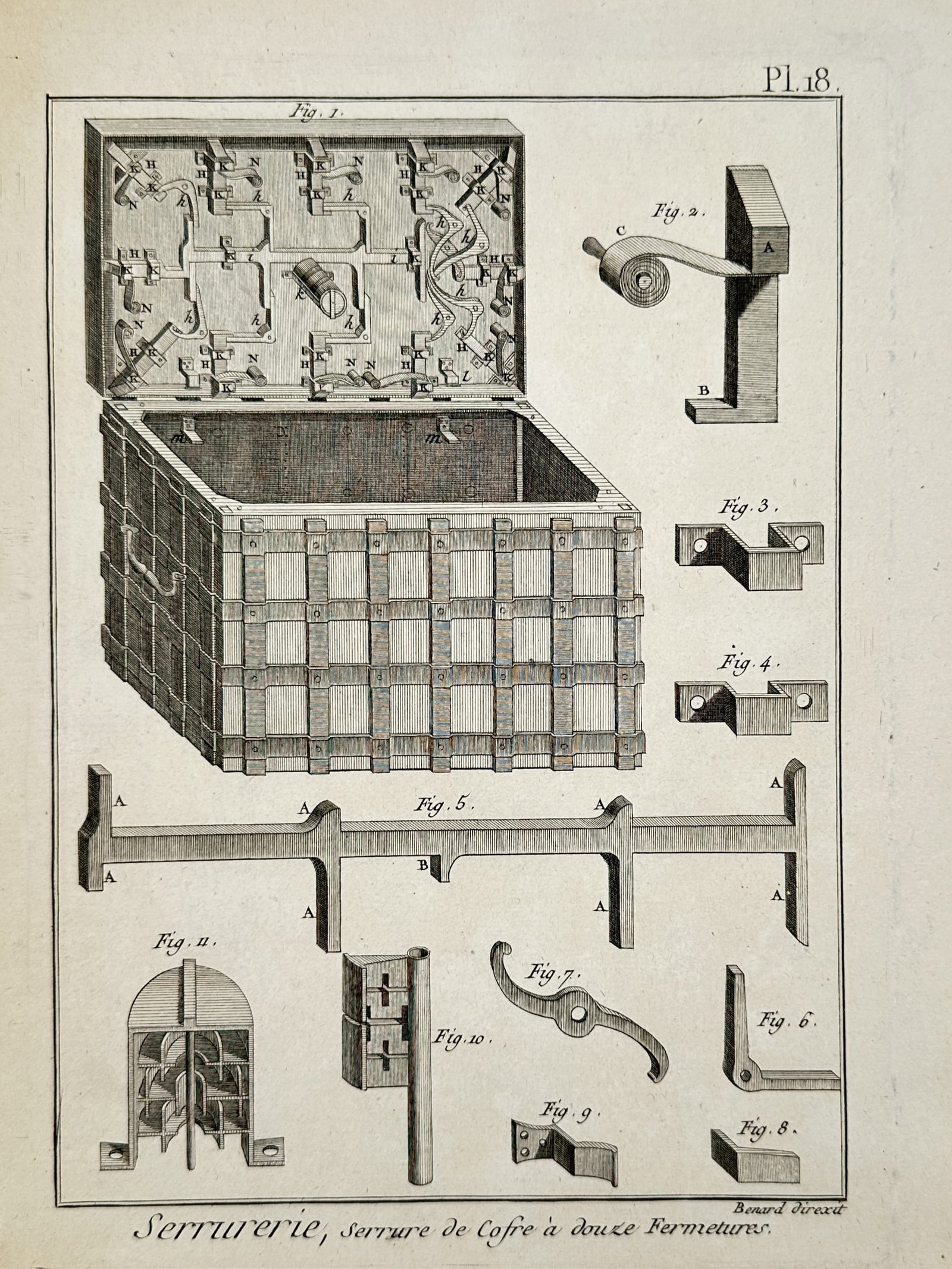Robert Bénard (1734–1777) – View of a Chest with Twelve Locks and Components – Engraving (1 of 2)