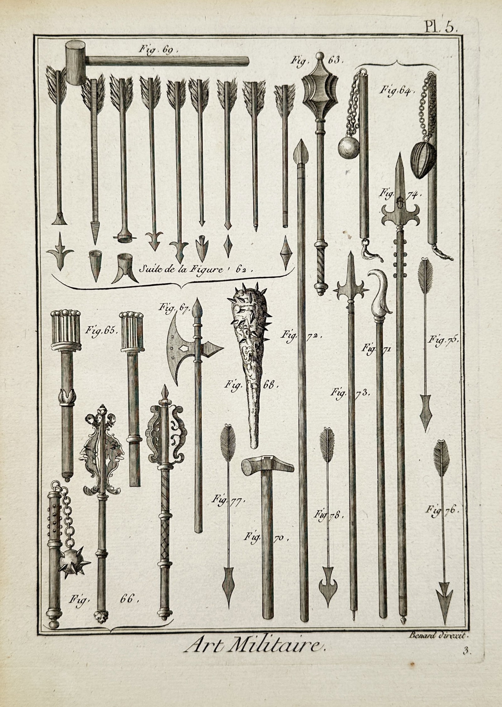 Robert Benard – Studies of Ancient and Medieval Weaponry – Copper engraving (1768) (1 of 2)
