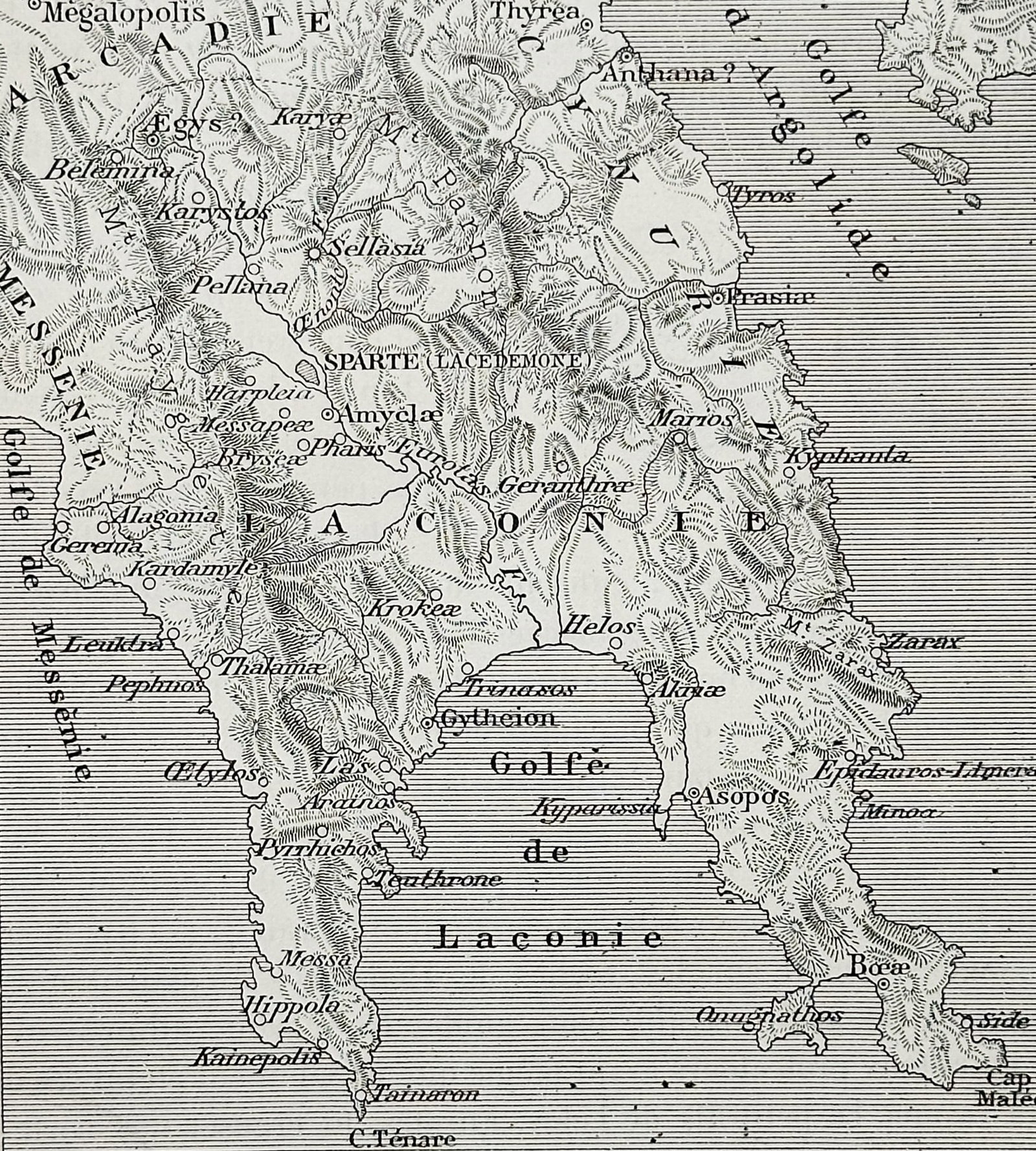 Victor Duruy – Map of the Eurotas Valley – Laconia, Ancient Greece – Wood engraving (1881) (1 of 3)