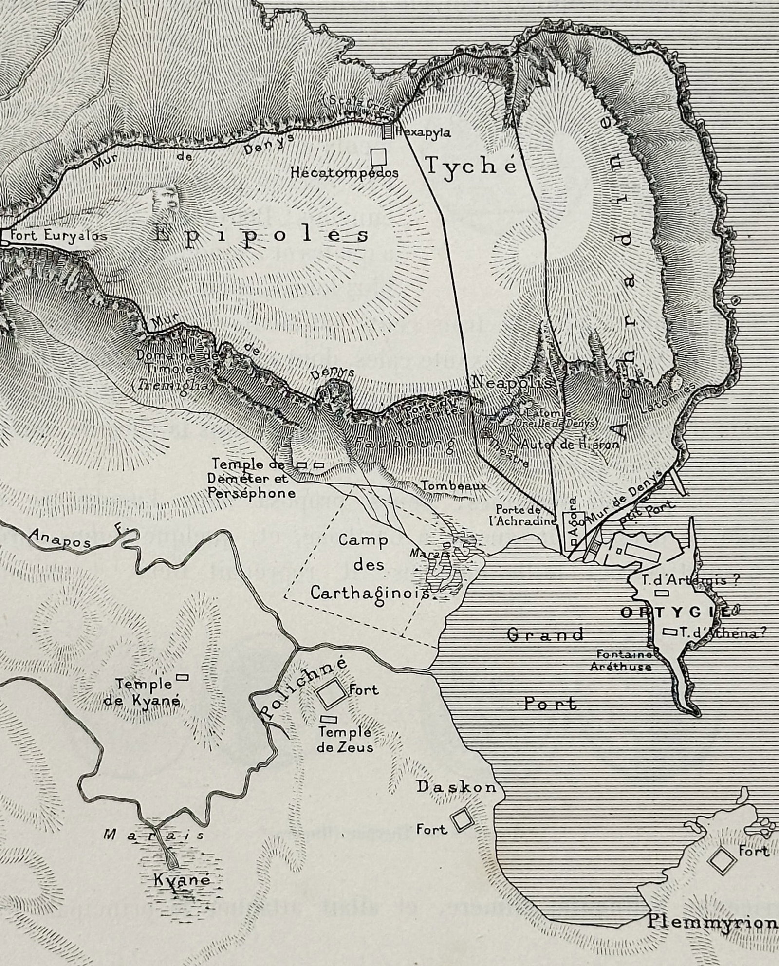 Victor Duruy – Plan of Syracuse after the defense works of Dionysius – Sicily, Italy – Wood (1 of 3)