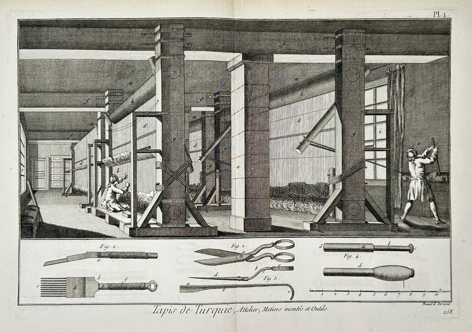 Robert Benard – View of a Turkish Carpet Workshop and Tools – Engraving (1772) (1 of 2)