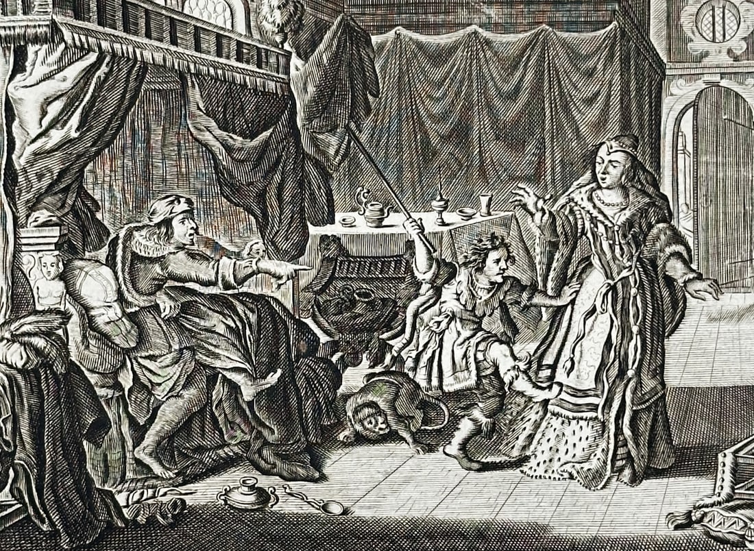 Jan Luyken (1649–1712) – The Expulsion from the Table – Etching (1711) (1 of 3)