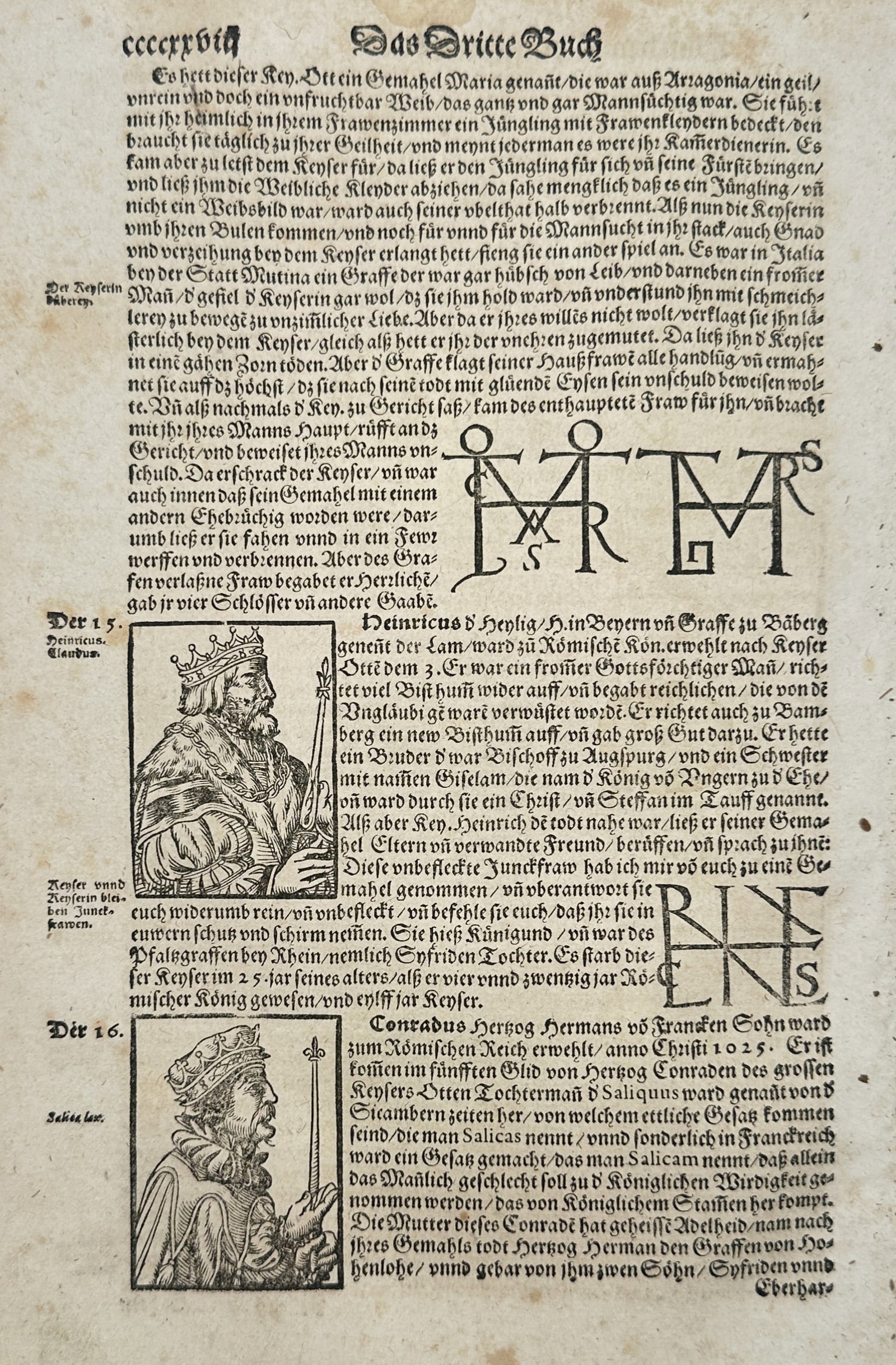 Sebastian Munster (1488-1552) – Portraits of Emperor Henry II and Conrad II – Woodcut (1550) (1 of 2)