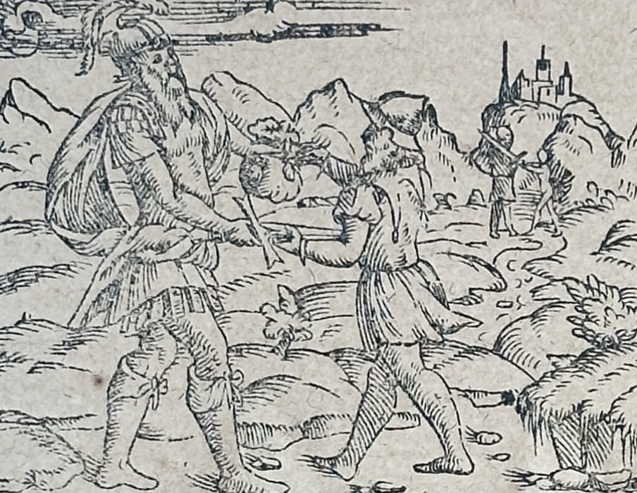Sebastian Munster (1488-1552) – The Fall of the Roman Empire and Tyrants in Italy – Woodcut: "Wie das Keyserthumb angefallen worden von den Tyrannen" is a historical woodcut page detailing the decline of the Roman Empire and the rise of various rulers in Italy. The leaf features an upper wood