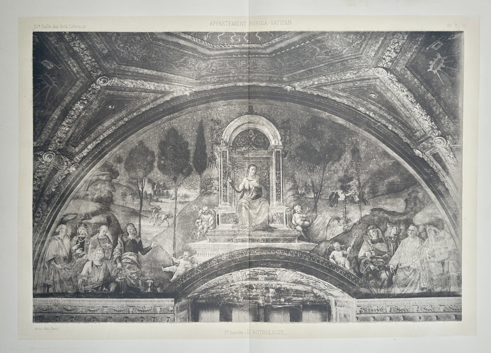 Pinturicchio, after – Allegory of Astrology – Photogravure (20th Century): "7e lunette. L'ASTROLOGIE." This work depicts an allegorical representation of Astrology from the Hall of the Liberal Arts in the Borgia Apartments of the Vatican. The print was published in the twent