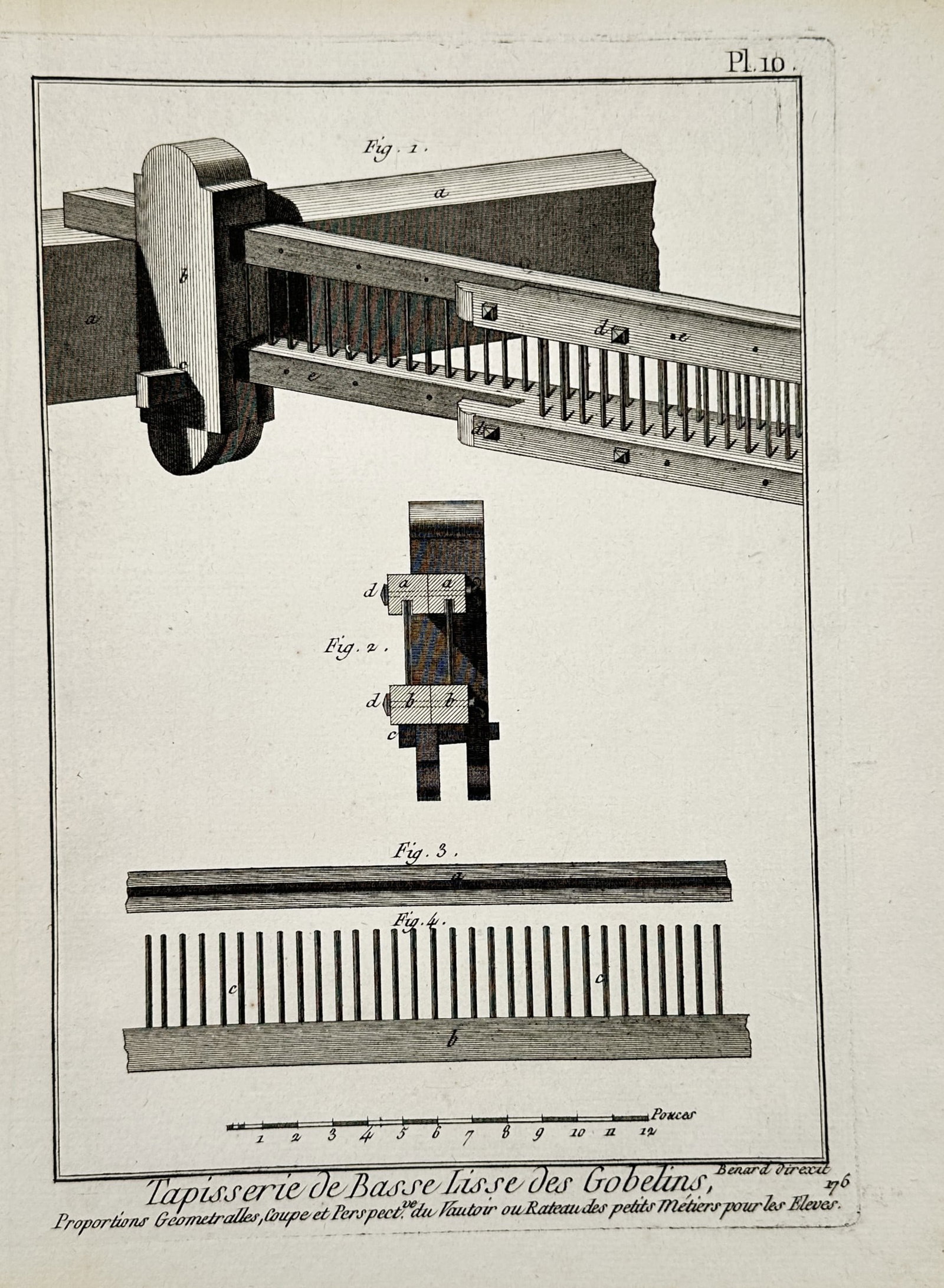 Robert Bénard (1734–1777) – Gobelins Tapestry: Low-Warp Weaving Mechanisms – Engraving (1 of 2)