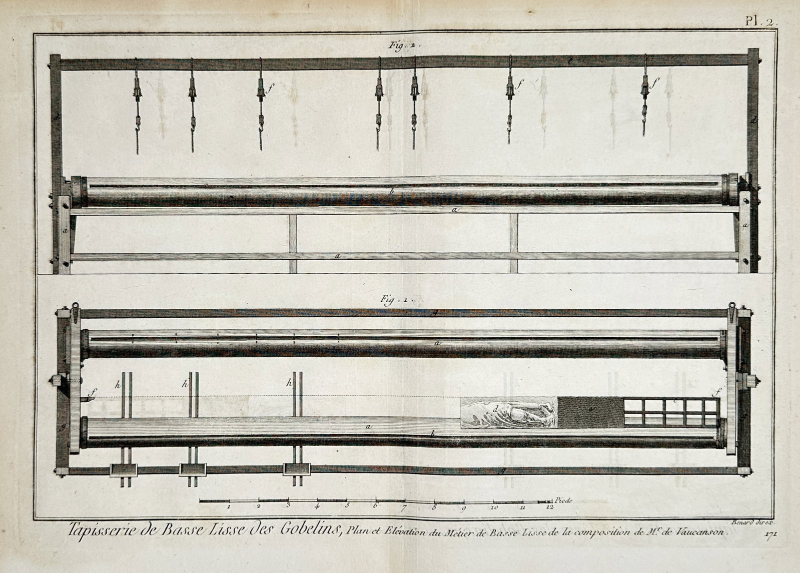 Robert Bénard (1734–1777) – Low-Warp Tapestry Loom, Gobelins Manufactory – Engraving (1 of 2)