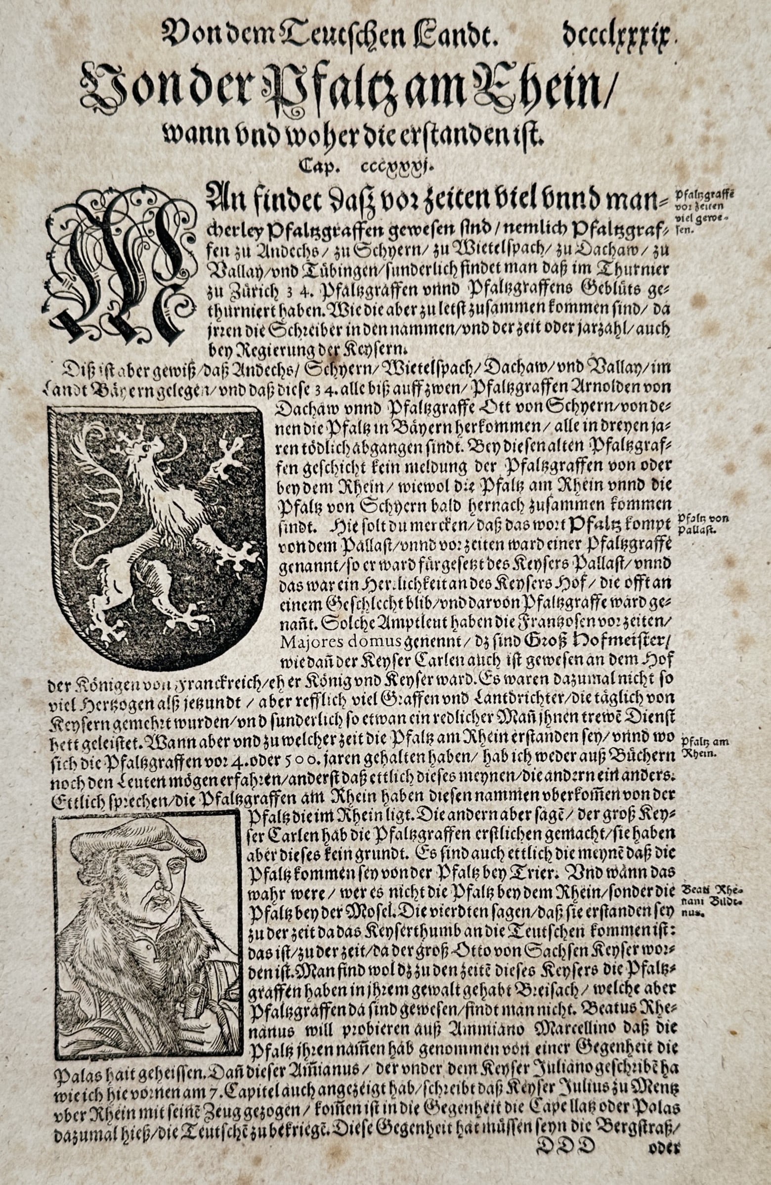 Sebastian Münster – On the Electoral Palatinate (Von der Pfaltz am Rhein) – Woodcut (c. (1 of 2)
