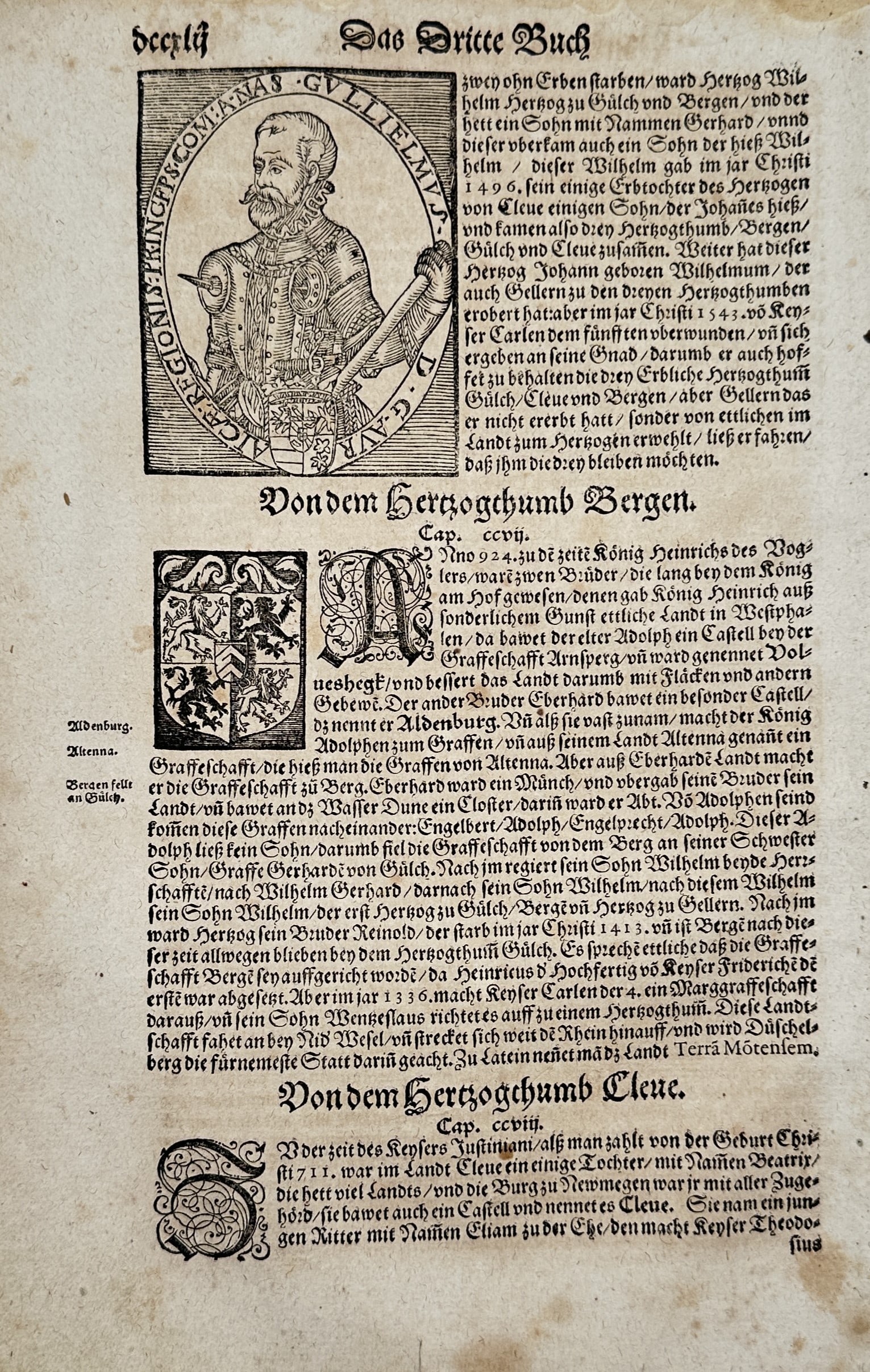 Sebastian Münster – On the Duchy of Berg and Cleves, Portrait of William IV – Woodcut (1 of 2)