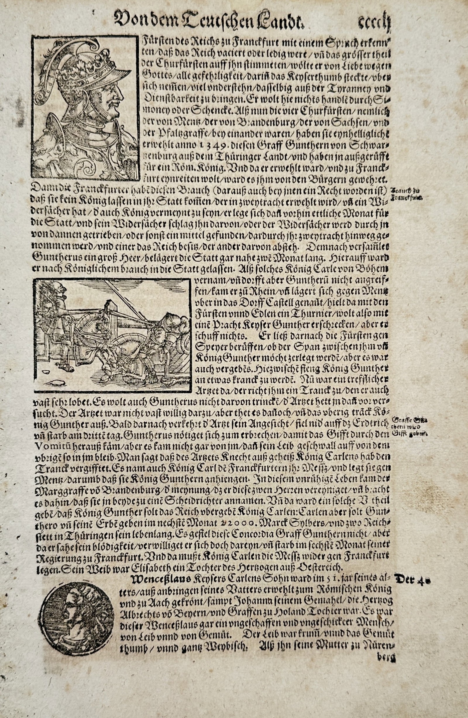 Sebastian Münster – On Günther von Schwarzburg and Wenceslaus – Woodcut (c. 1544–1570) (1 of 2)