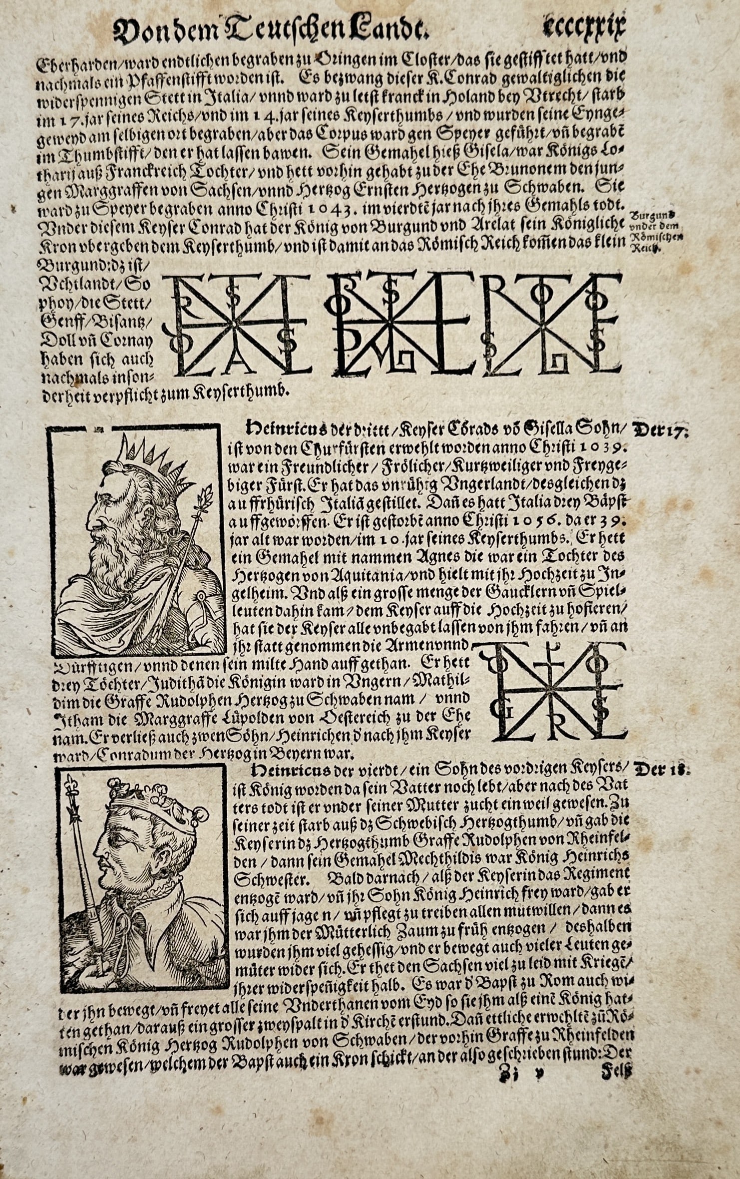 Sebastian Münster – On Emperors Henry III and Henry IV, Monograms – Woodcut (c. 1544–1570) (1 of 2)