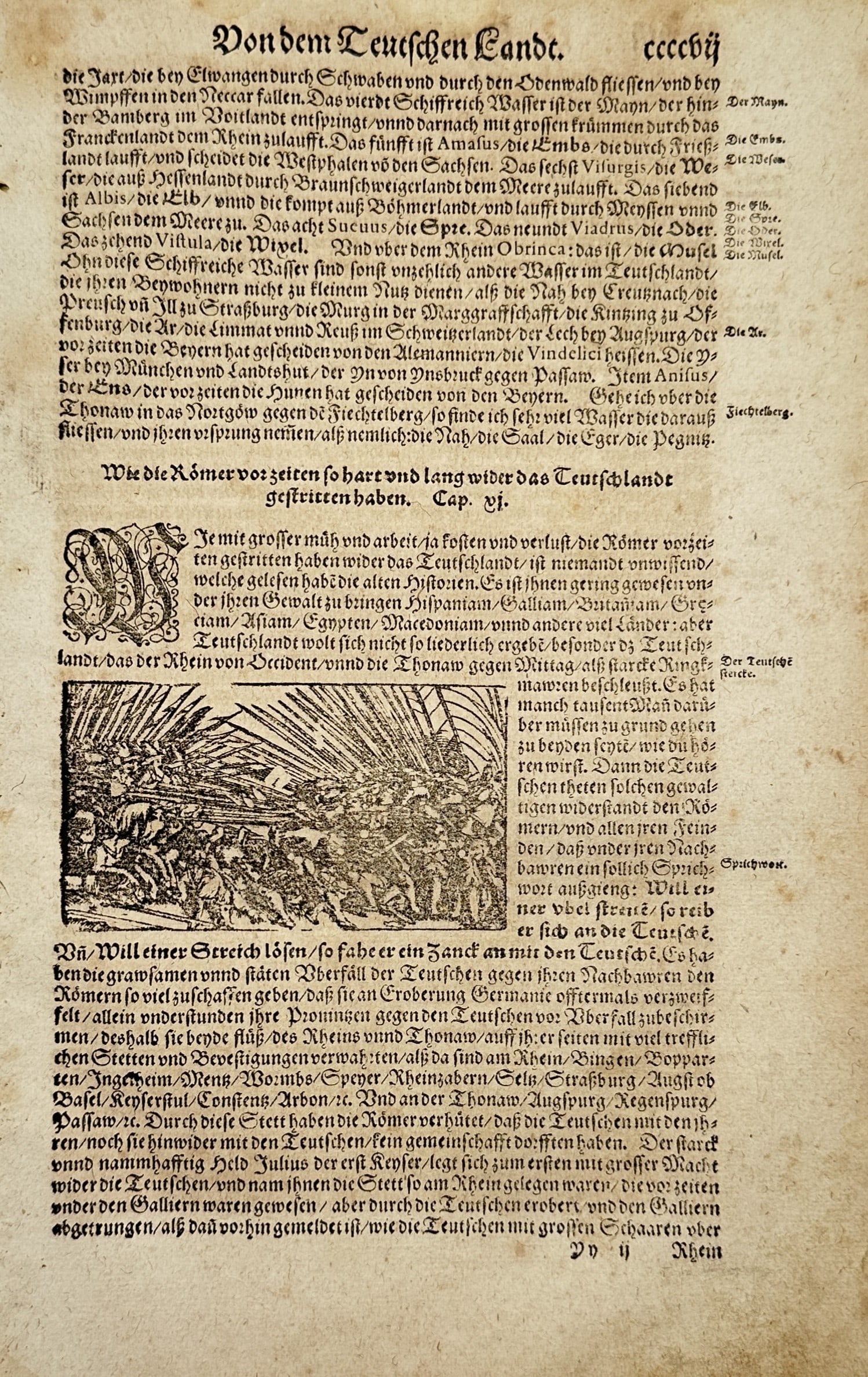 Sebastian Münster – On the Roman Wars Against Germany, Battle Scene – Woodcut (c. 1544–1570) (1 of 2)