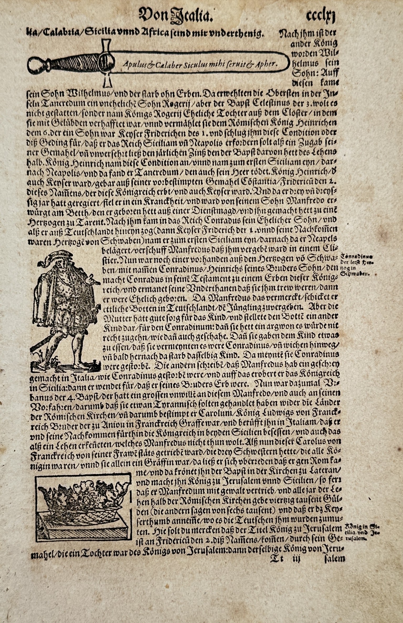 Sebastian Münster – On Southern Italy and Sicily, King Conradin Portrait – Woodcut (c. (1 of 2)