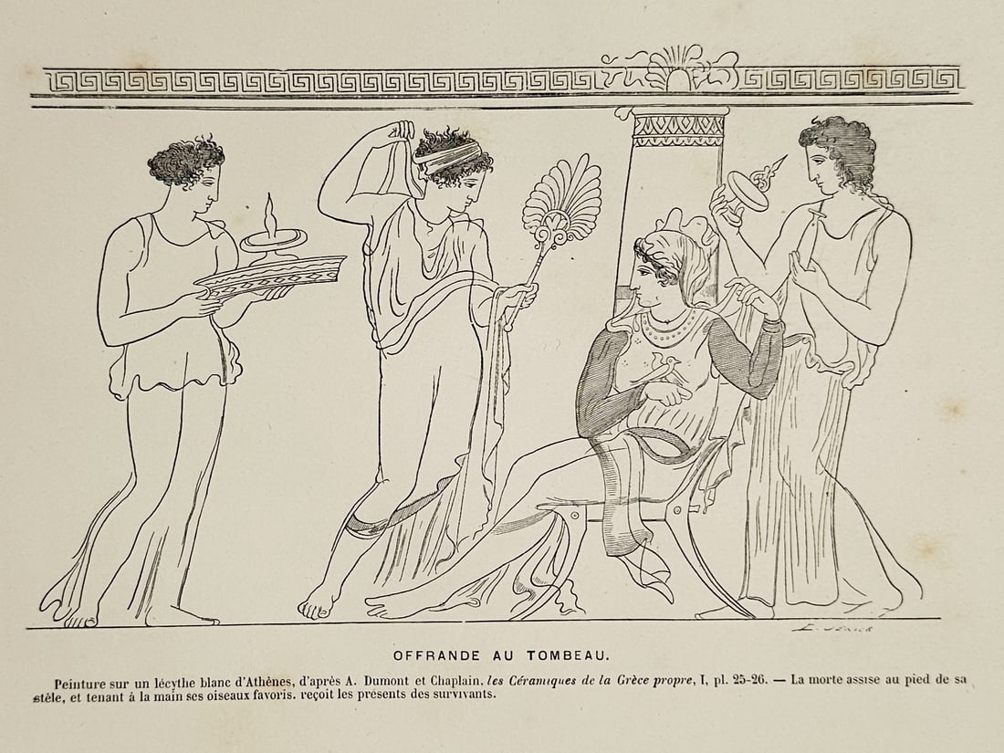 Victor Duruy (1811–1894) – Offering at the Tomb (Offrande au Tombeau) – Engraving (1 of 2)