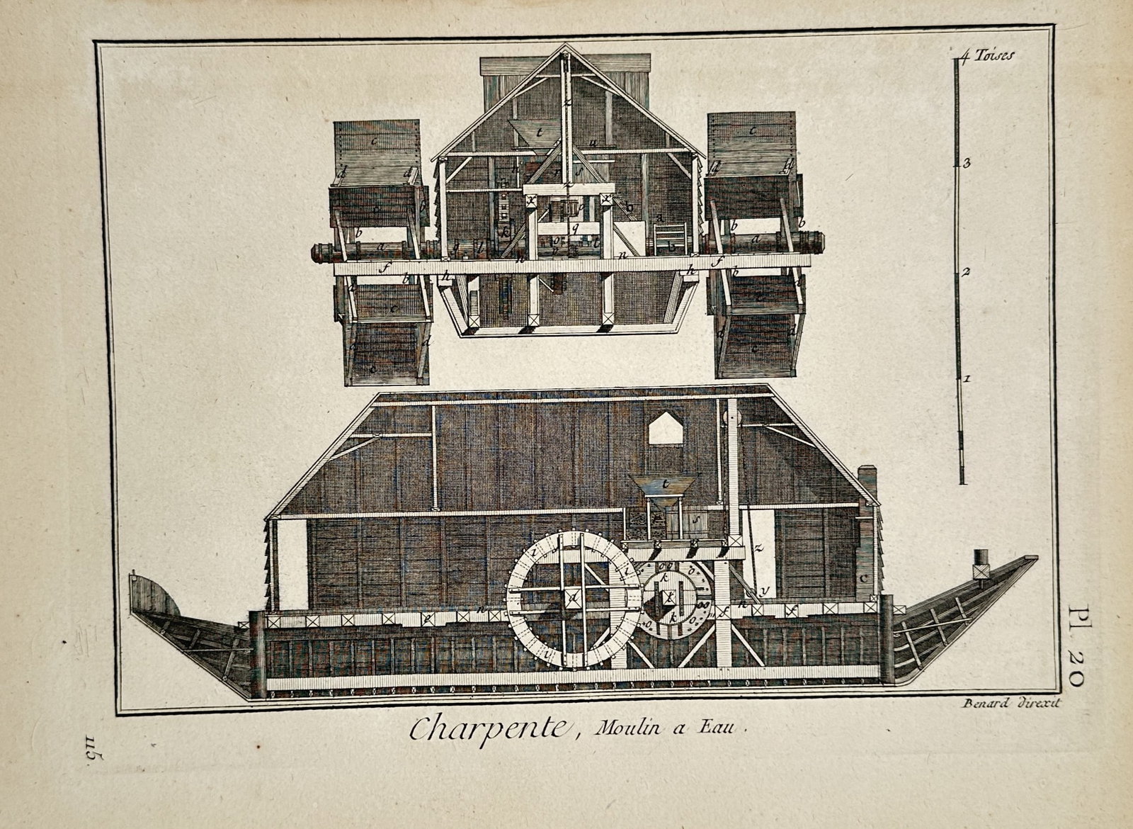 Robert Bénard – Water Mill Framework – Engraving (c. 1751–1772) (1 of 2)