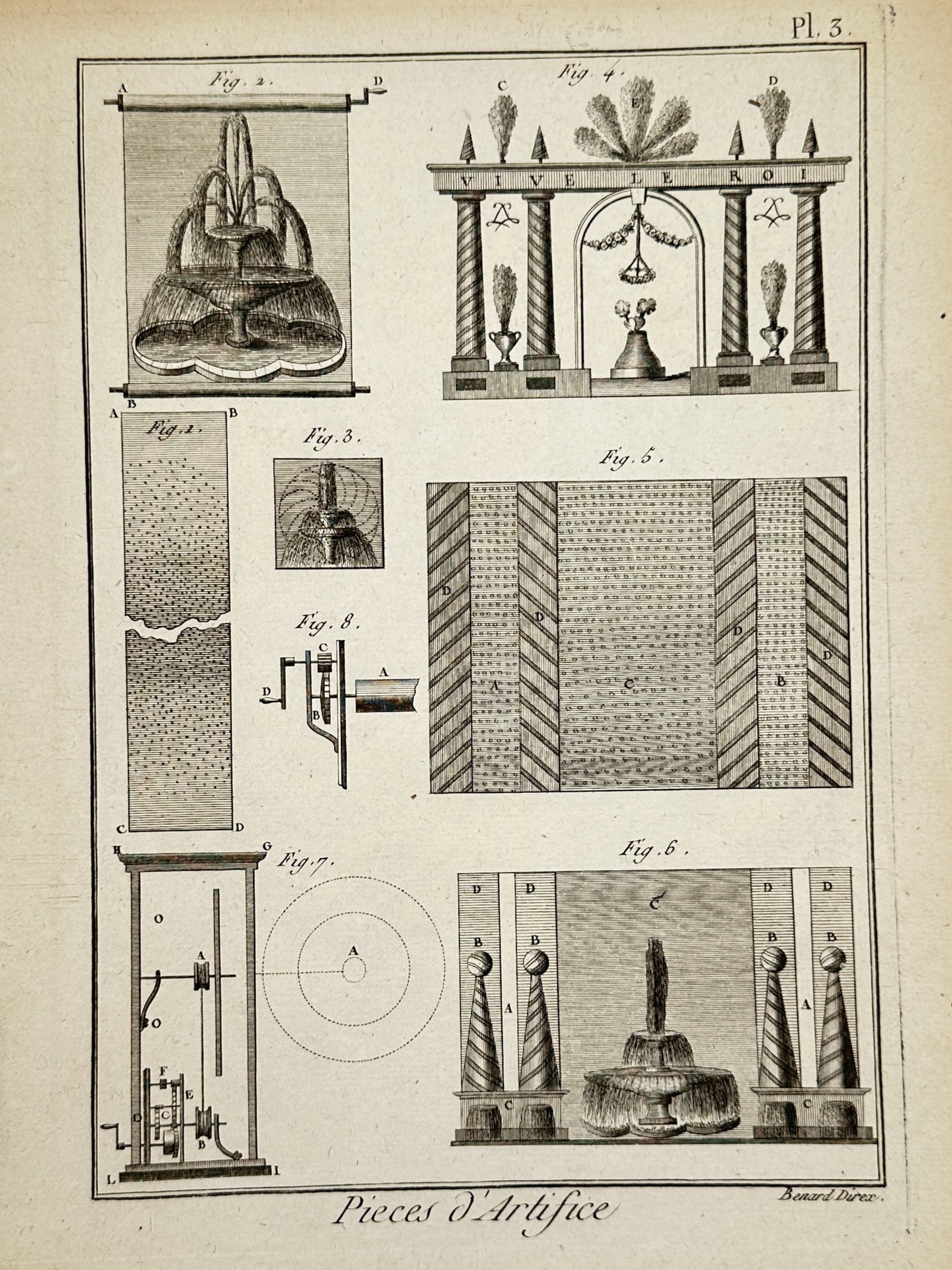 Robert Bénard – Pyrotechnics and Decorative Fireworks Displays – Engraving (c. 1762–1772) (1 of 2)