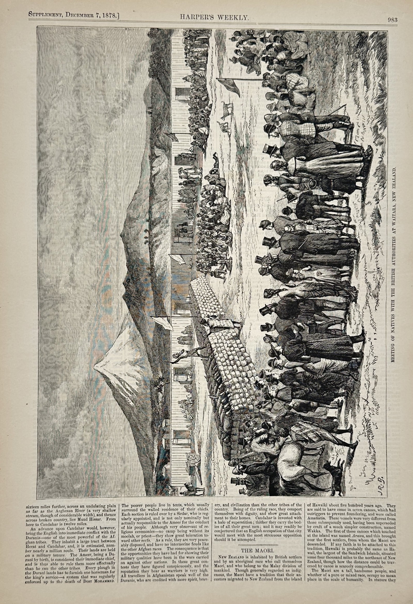 Harper's Weekly – Meeting of Maori with the British Authorities at Waitara New Zealand: Meeting of Maori with the British Authorities at Waitara New Zealand. This plate features a historical news illustration from the Harper s Weekly Supplement newspaper, showcasing a significant diploma
