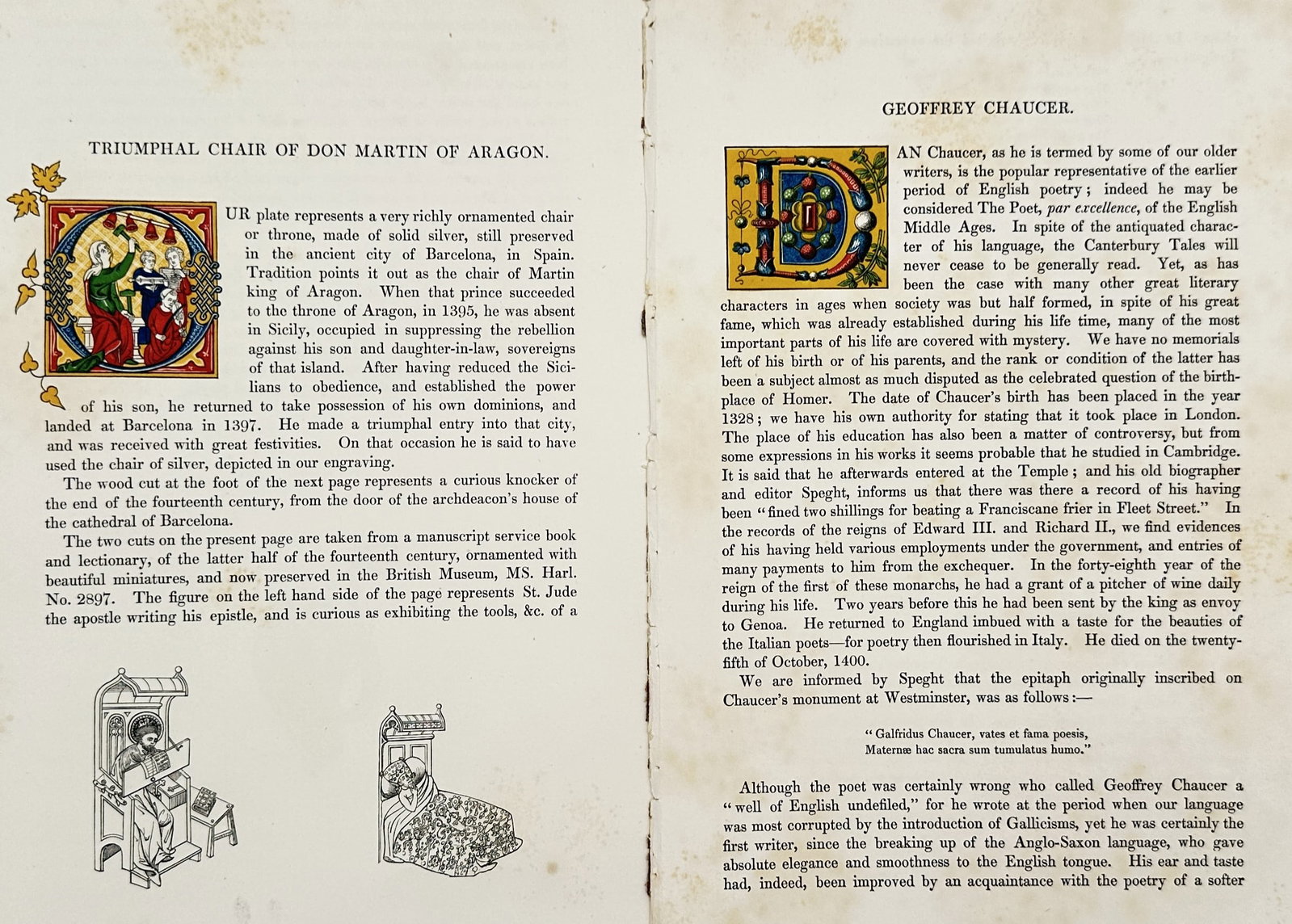 Henry Shaw – Set of 2: Triumphal Chair of Don Martin of Aragon and Geoffrey Chaucer (1 of 2)