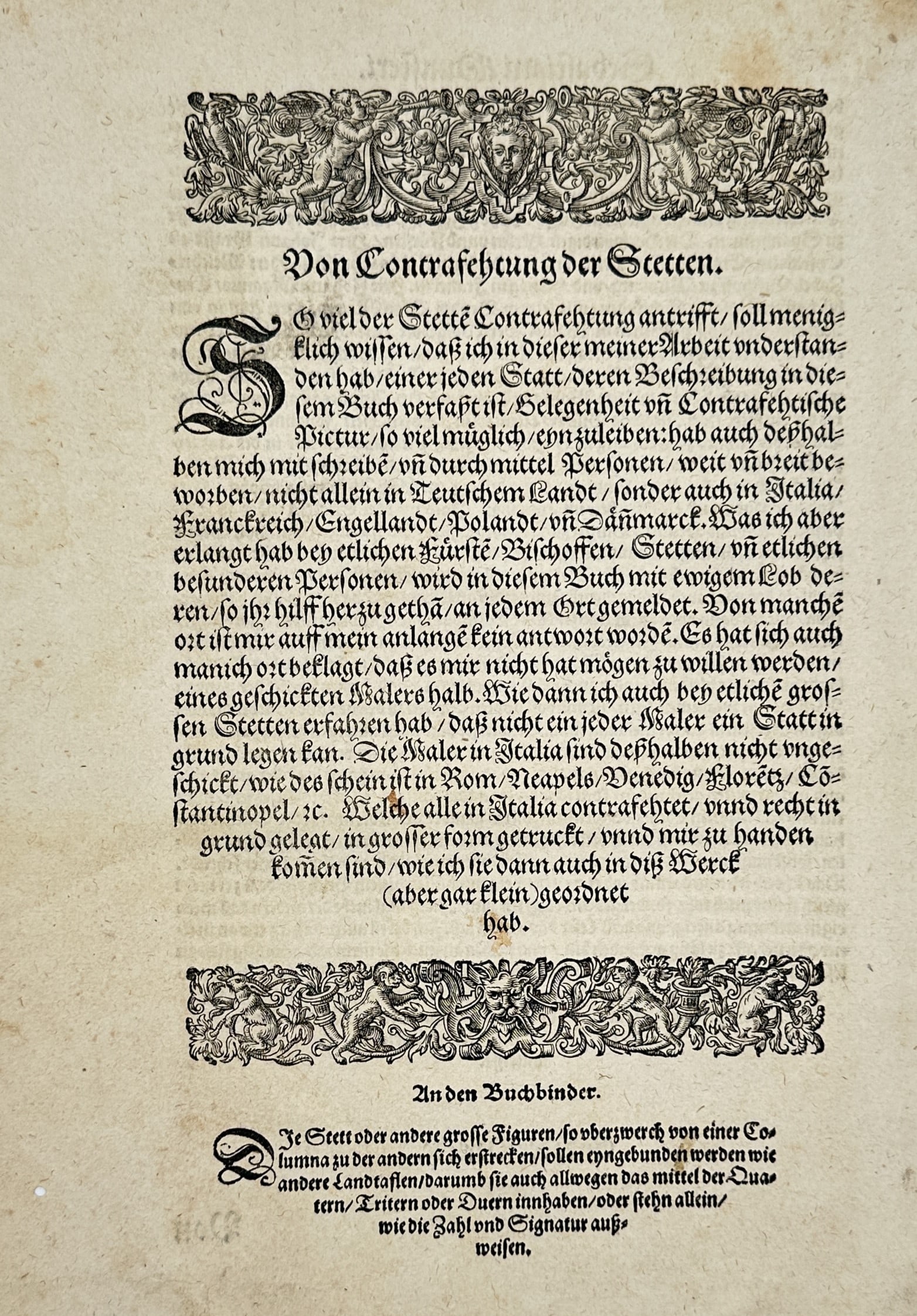 Sebastian Münster – Renaissance Typographical Text Page on City Views – Woodcut (c. (1 of 2)