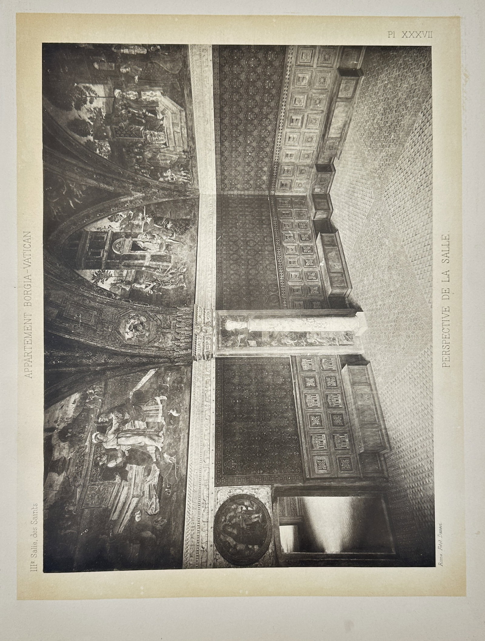 Pinturicchio, after – Perspective View of the Hall of the Saints in the Borgia Apartments: "Appartement Borgia-Vatican. IIIe Salle, des Saints. Perspective de la Salle.". This plate features a detailed interior viewpoint of the decorated room located within the Vatican Palace, published in 